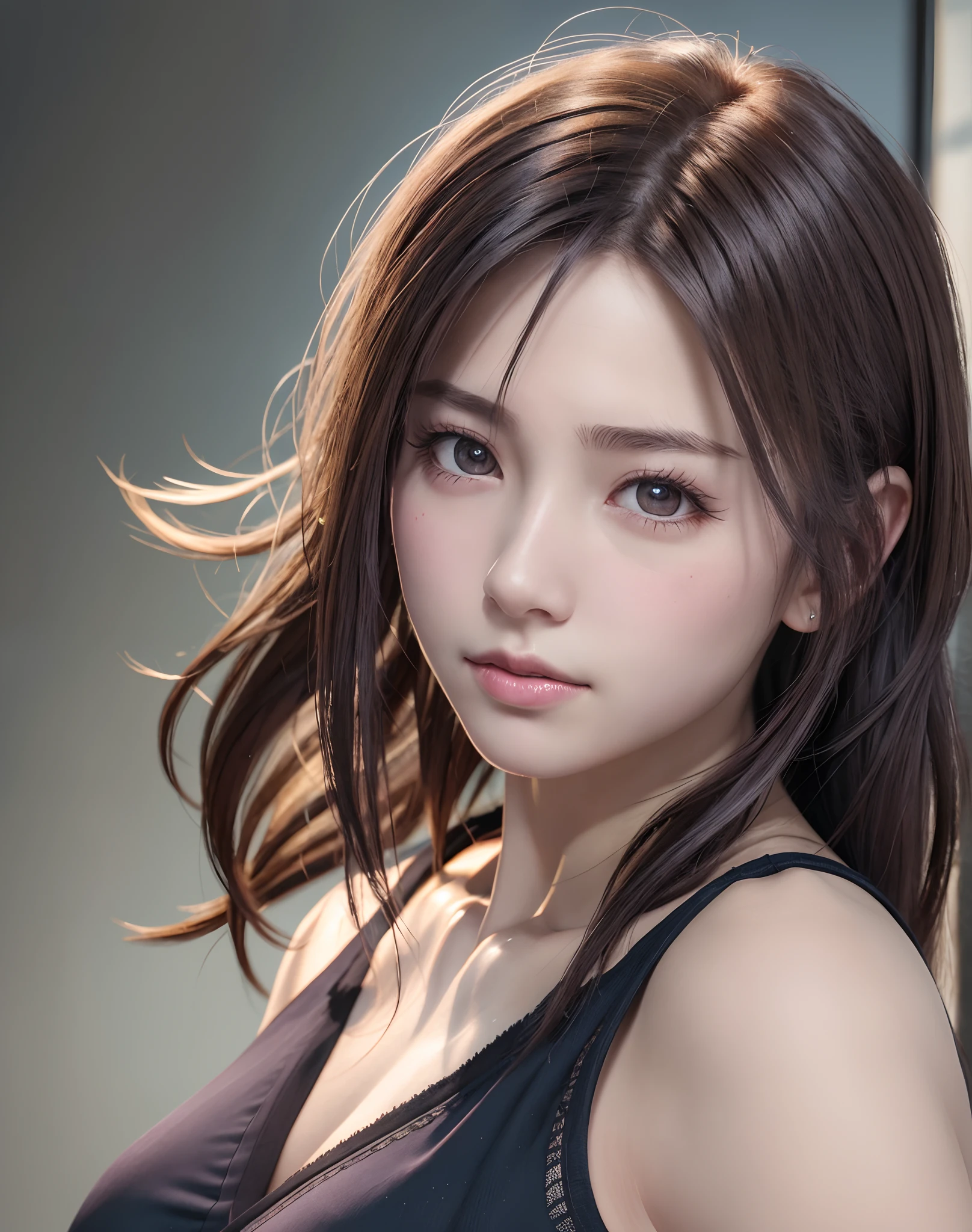 masterpiece, best quality, ultra-detailed, facing the camera head on, intricately detailed hyperdetailed, realistic, sharp features, highly detailed, sharp focus, perfect face, perfect face, perfect symmetrically perfect eyes, perfect full lips, flexible female form, cinematic, film light, hyper detailed, hyper realistic, dynamic studio lighting, nsfw, ((Dark background)), Sexy face, Facial expressions when receiving pleasure, straight Bangs,