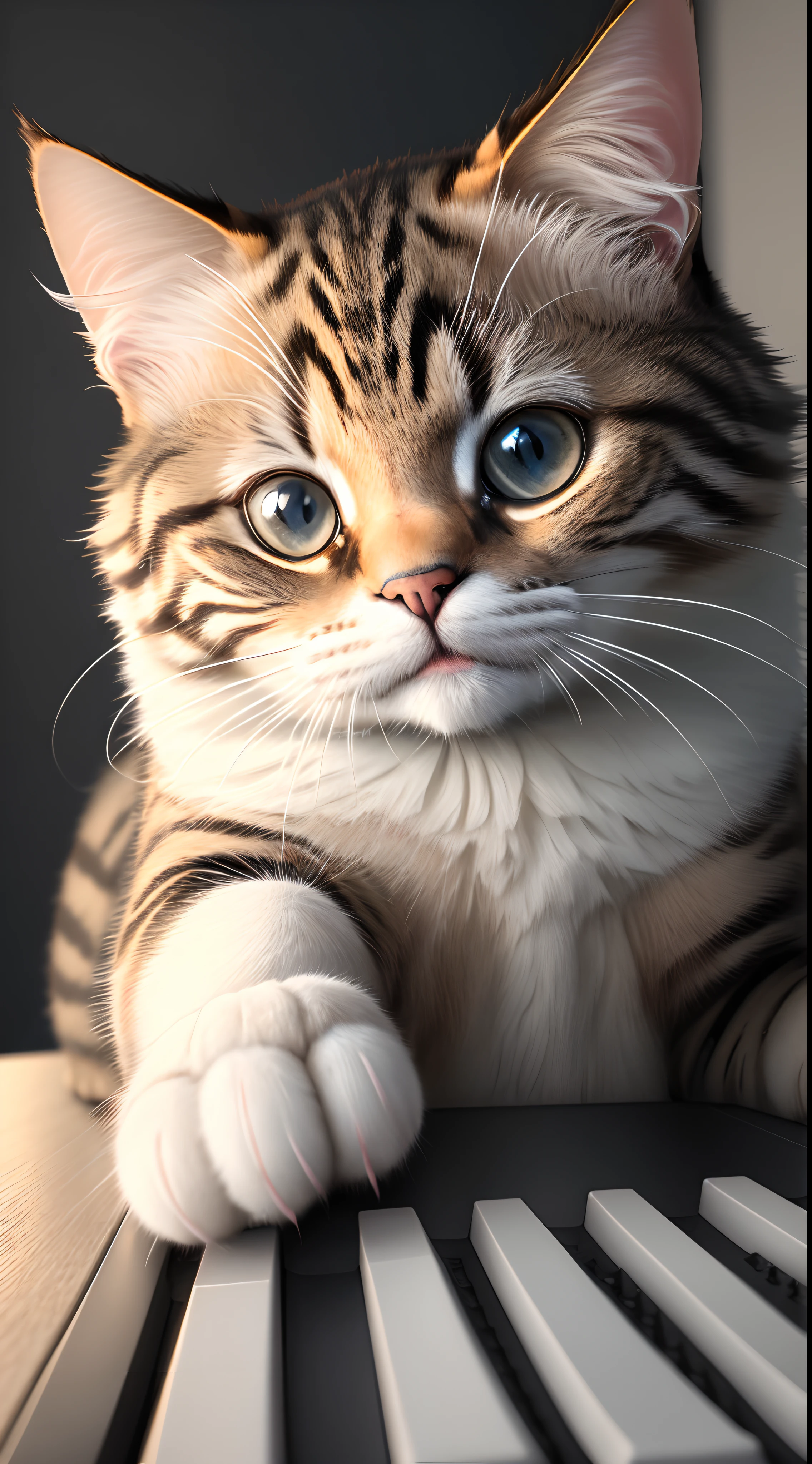 a close up of a cat on a keyboard,awesome cat,8k ultra realistic face,