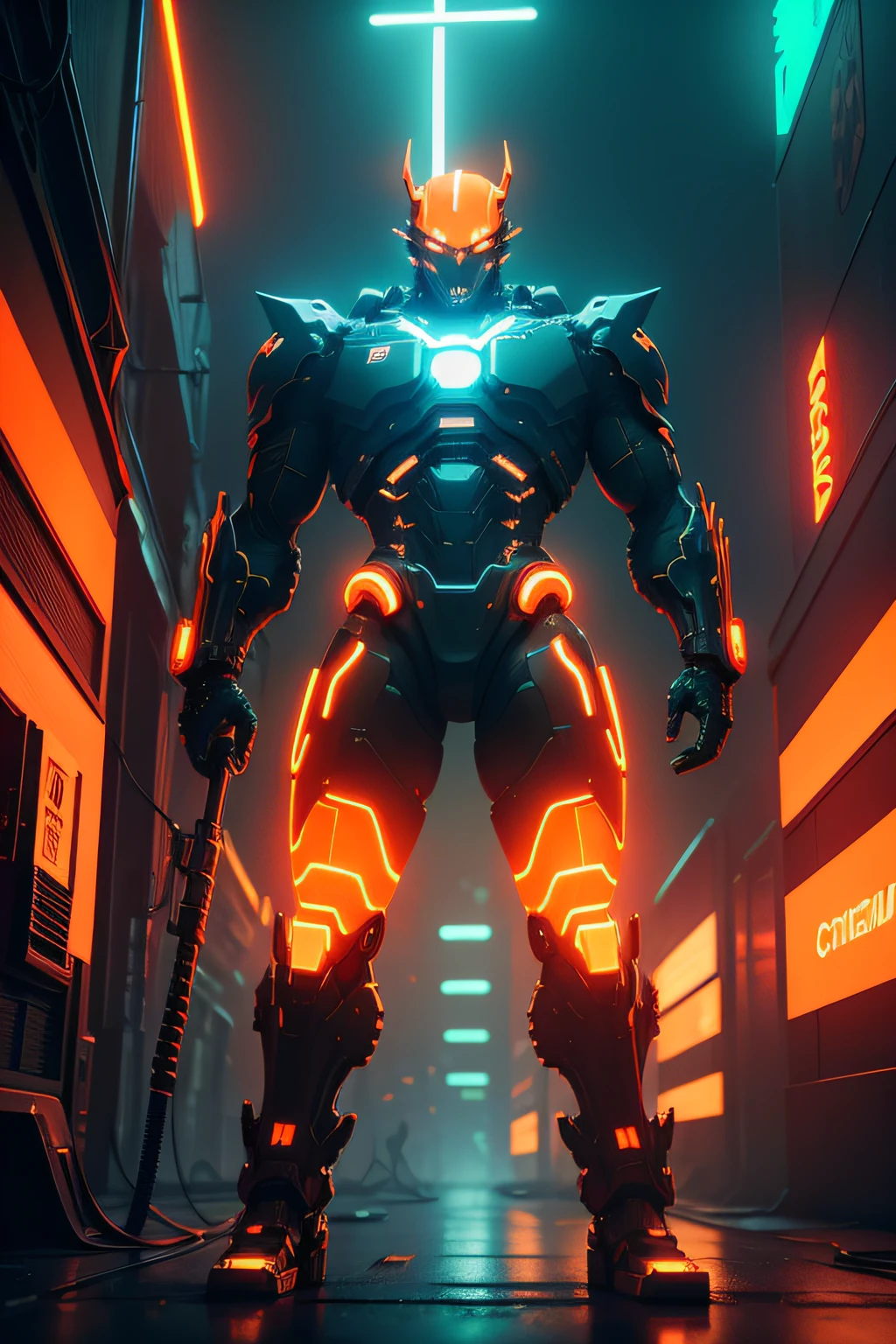 cyberpunk cybernetic revolutionaries, futuristic flame suit, flaming guns on hands, complex intricate robot body, highly detailed, photorealistic, 8k, cinematic lighting, dramatic, neon colors, moody atmosphere, science fiction, concept art style