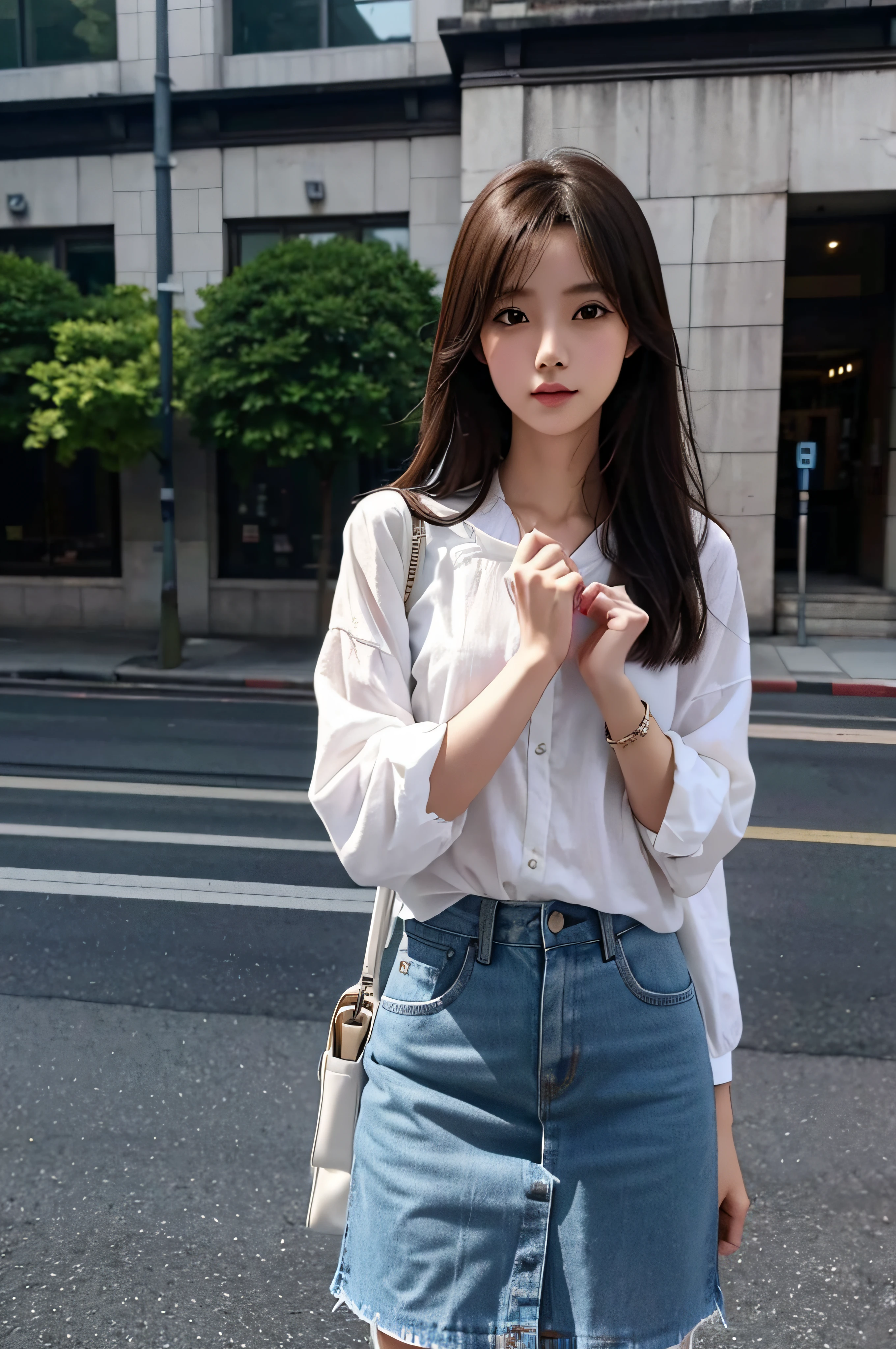 1girl in, Cute, 年轻, skinny, (3N1DS1NCL41R:0.9), photos realistic, Extreme Detail, street pic, {Best Quality}, {{masutepiece}}, {hight resolution}