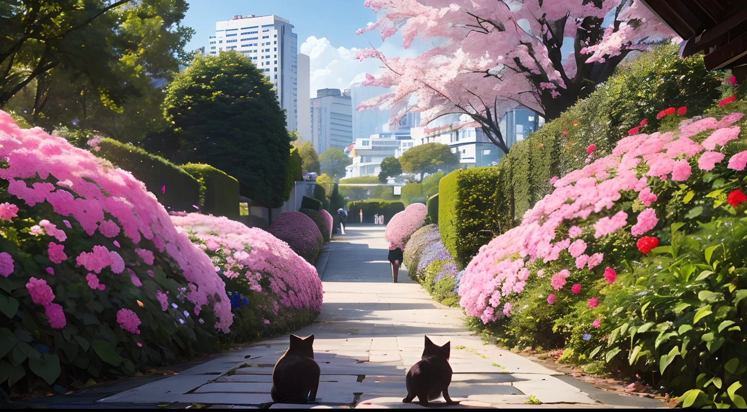(best quality,4k,8k,Alto,master part:1.2),ultra-detalhado,(Realistic,fotorrealista,photo-realistic:1.37),vivid colors,studio lighting,HDR,UHD,parque,tokyolagii,Beautiful,anime,Retrato,Landscape,artistas conceituais,horror,foco nítido,luzes coloridas,vista para a cidade,flores florescendo,tall skyscrapers,Personagens de anime,Playful Atmosphere,tree-covered paths,raios solares brilhantes,sparkling water sources,bustling crowd,Pacific Banks,Lagoa Serena,Jardins tranquilos,flores de cerejeira requintadas,animais bonitos vagando,Authentic Japanese architecture,energia juvenil,expressive facial features,ethereal atmosphere,dinamic poses,roupas estilosas,figurinos elaborados,playful props,extensos detalhes de fundo,unique perspective,atmosfera encantada