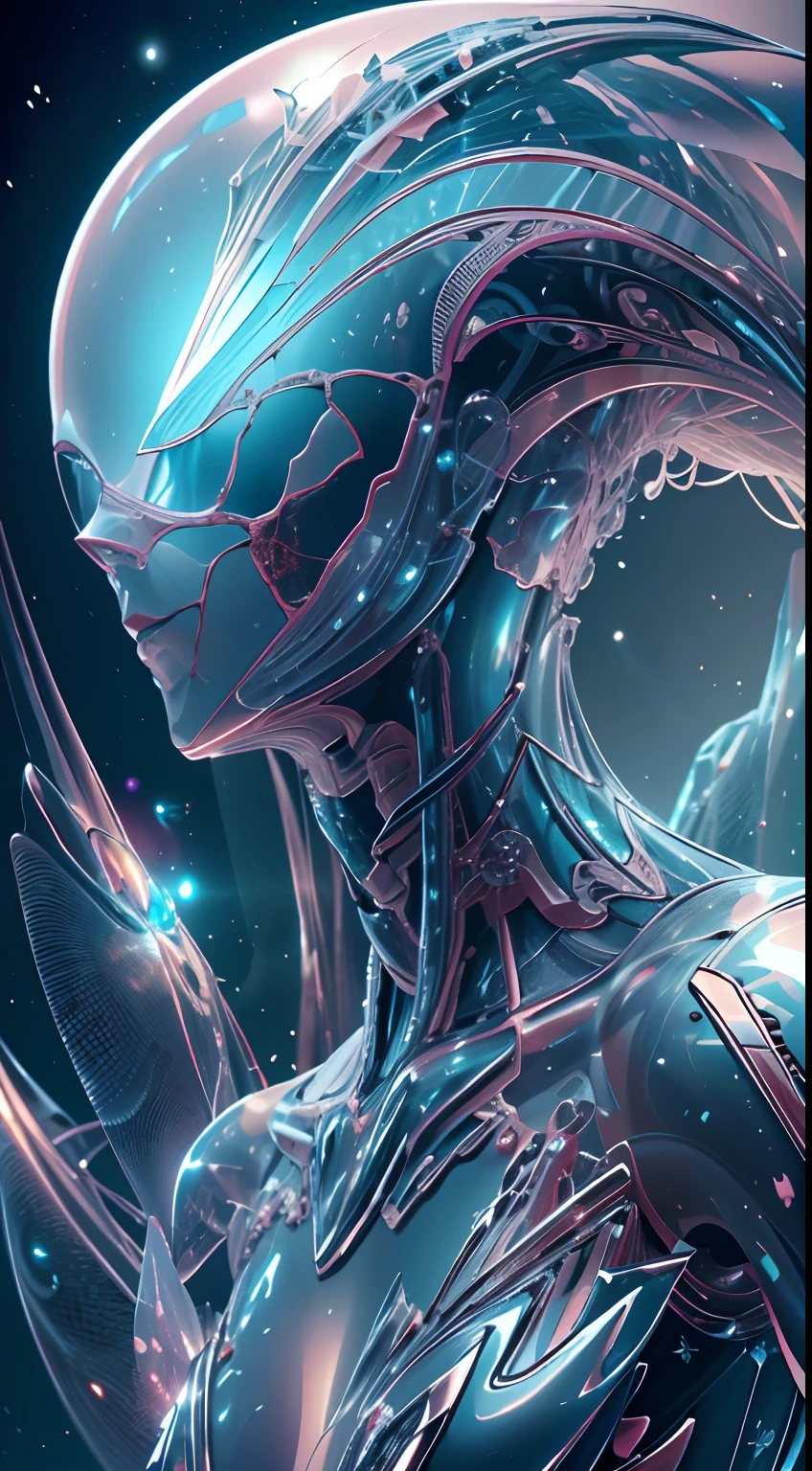 Translucent ethereal alien warrior，ModelShoot style, (Extremely detailed CG unified 8K wallpapers), The beauty of abstract stylization,，surrealism, 8K, Super detail, Best quality, Award-Awarded, Anatomically correct, 16k, Super detail