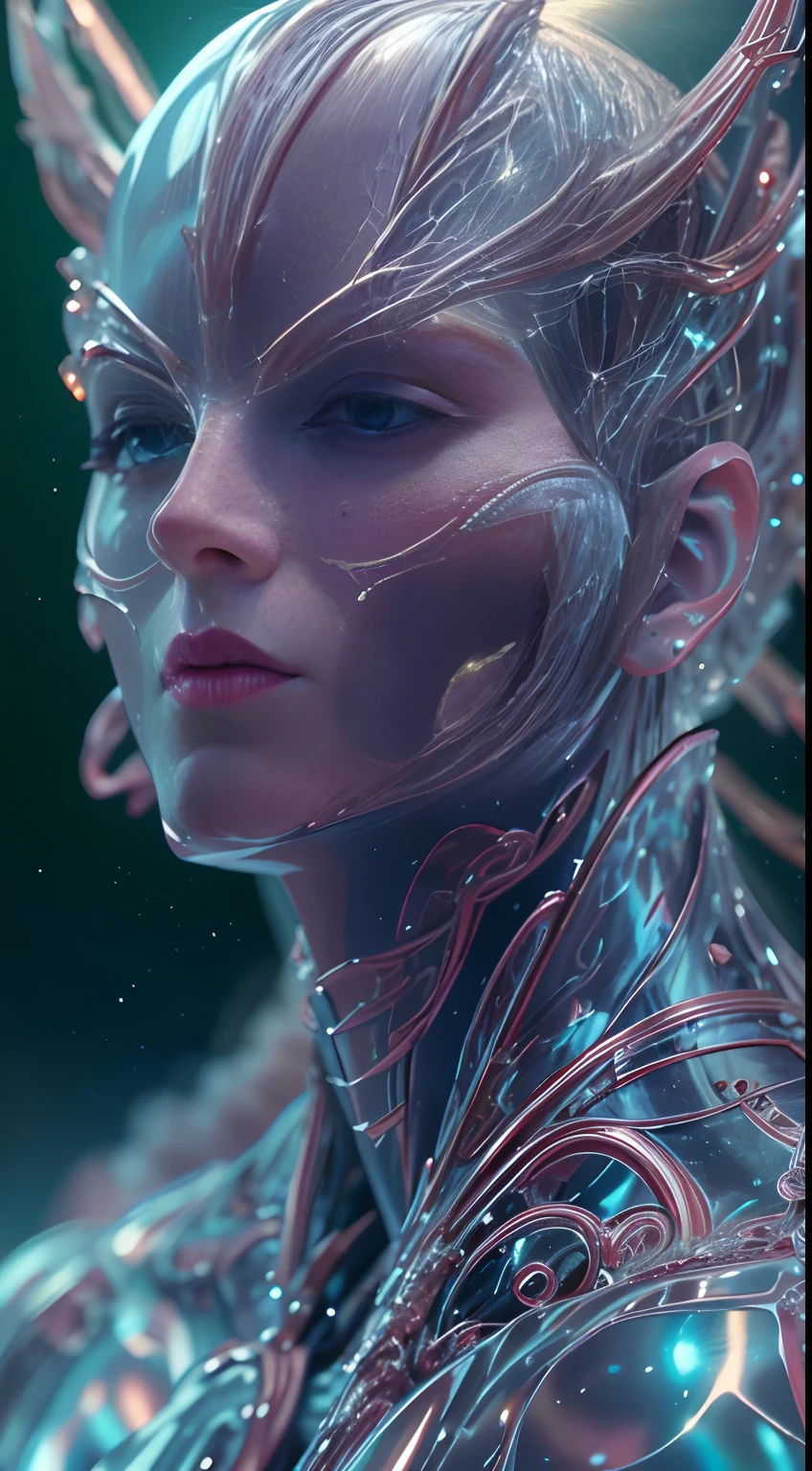Translucent ethereal alien warrior，ModelShoot style, (Extremely detailed CG unified 8K wallpapers), The beauty of abstract stylization,，surrealism, 8K, Super detail, Best quality, Award-Awarded, Anatomically correct, 16k, Super detail