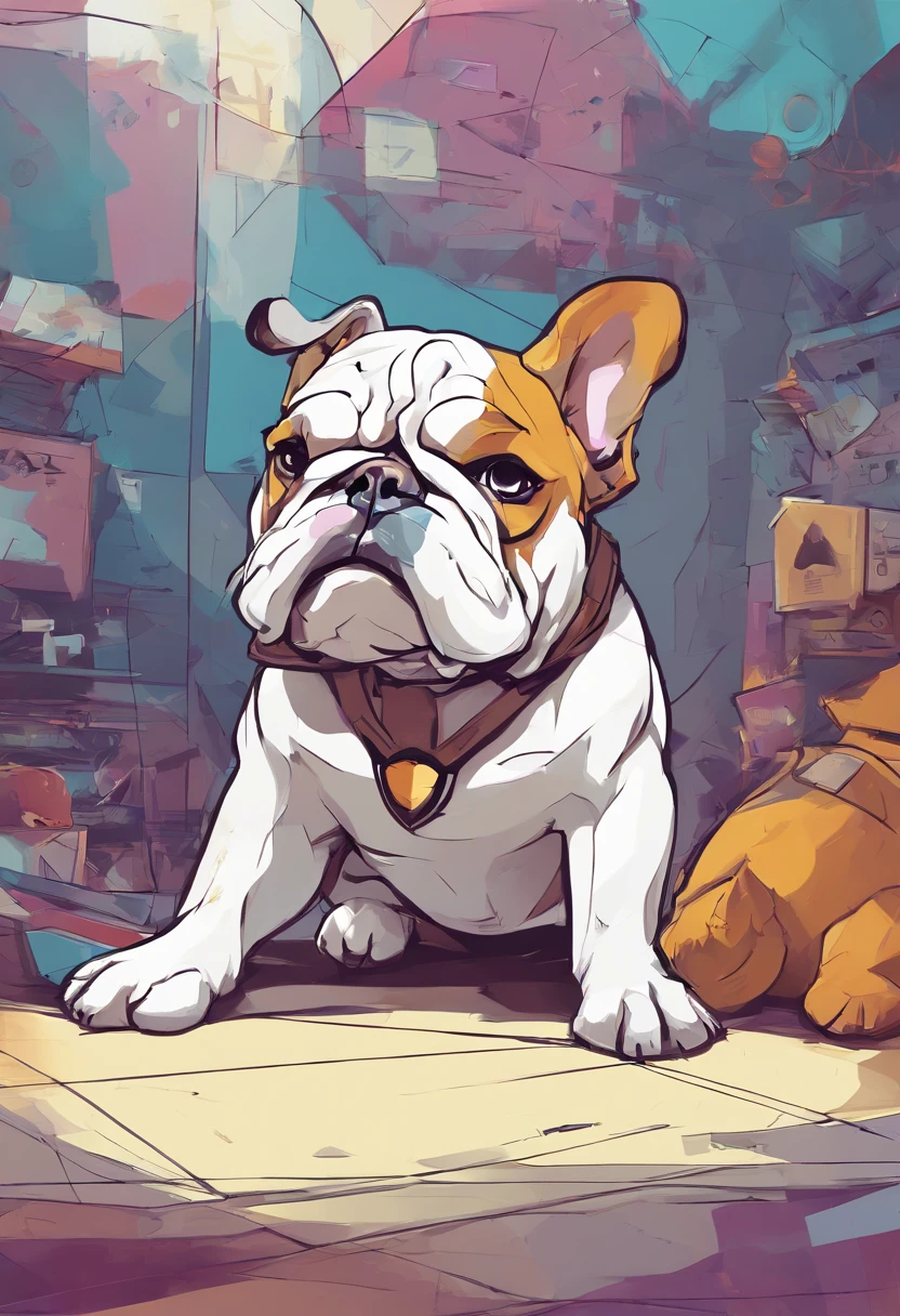 (Bulldog dog ),(Best Pose),(best angle), (Better representation), Eduardo Cobra Acor Chorchoament ,Multidimensional geometric wall portrait, Artistically, Chibi,yang08k, Beautiful fece, colouring,
