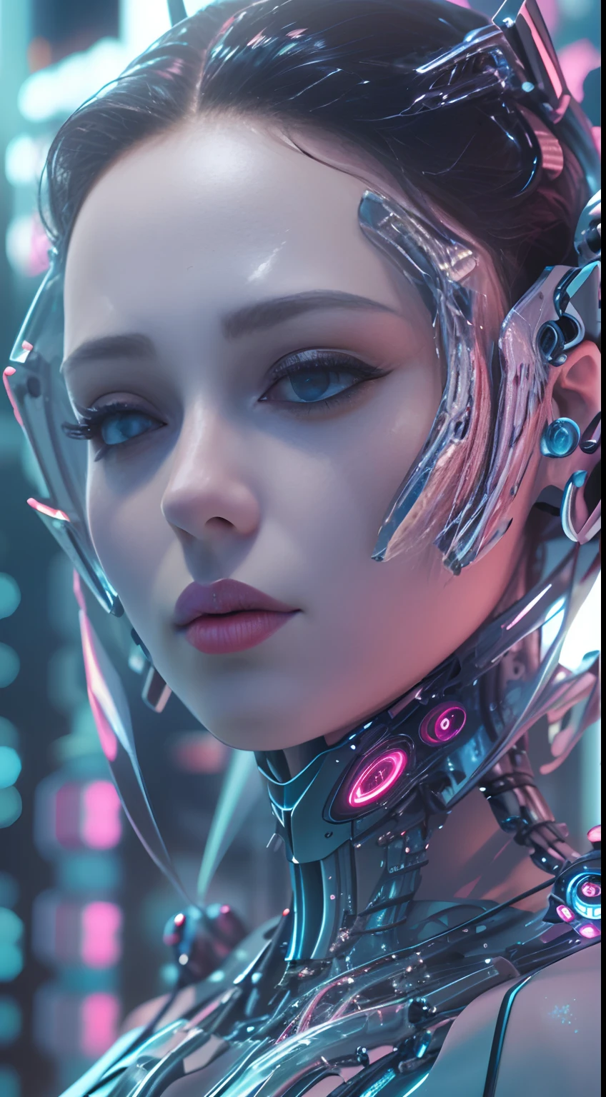 Translucent ethereal mechanical girl,Futuristic girl,Mechanical joints,futuristic urban background,ModelShoot style, (Extremely detailed Cg Unity 8K wallpapers), Abstract stylized beauty,,surrealism, 8K, Super detail, Best quality, Award-Awarded, Anatomically correct, 16k, Super detail