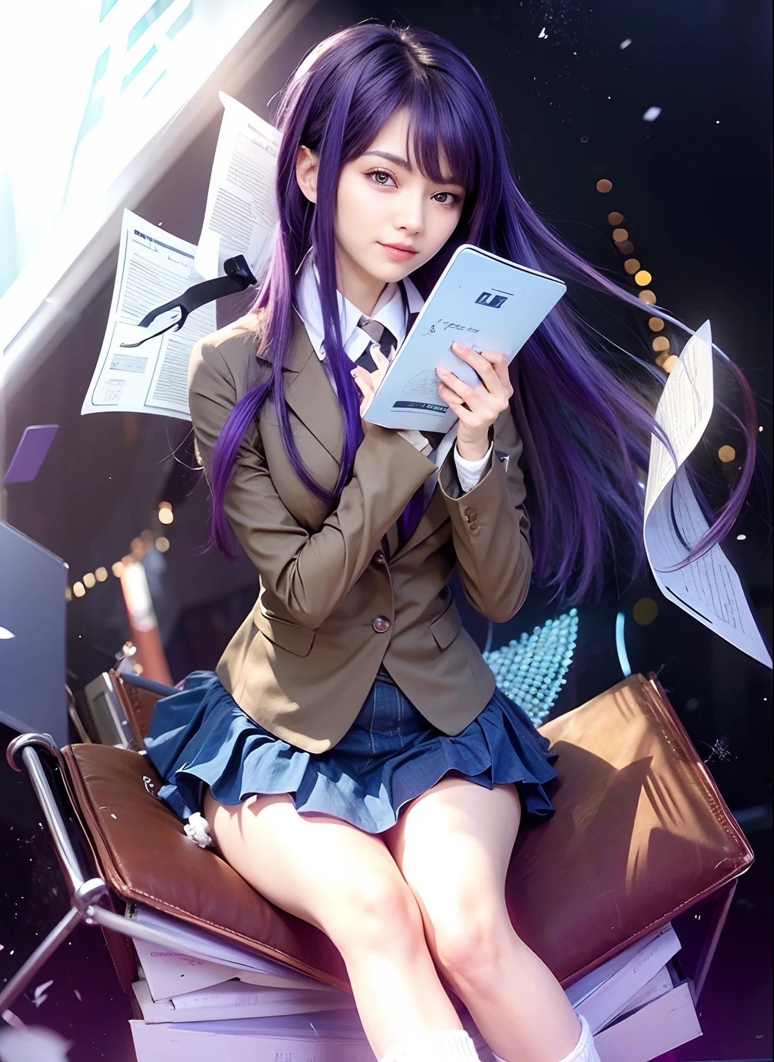 Garota, purple hair, purple eyes, HD, 4K, alta qualidade