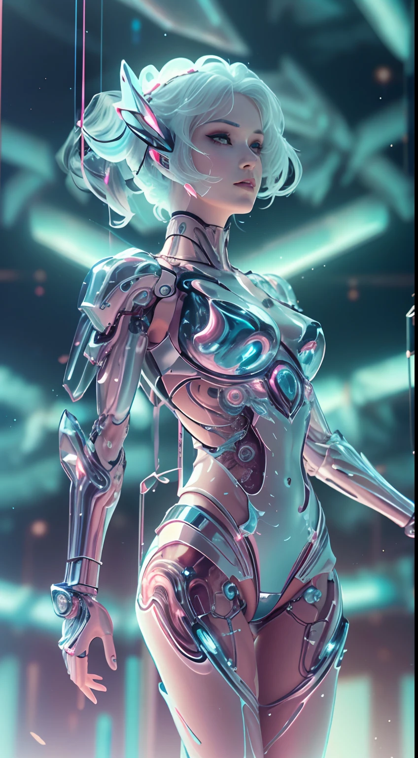 Translucent ethereal mechanical girl,Futuristic girl,Mechanical joints,futuristic urban background,ModelShoot style, (Extremely detailed Cg Unity 8K wallpaper), Abstract stylized beauty,,Surrealism, 8k, super detail, best quality, award winning, anatomically correct, 16k, super detail