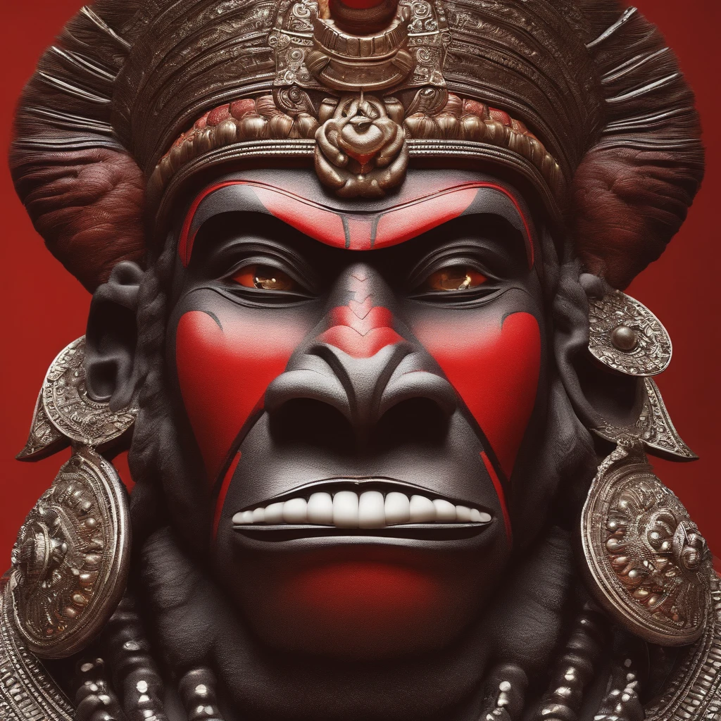 Indian gid Hanuman, face, logo, red background, simple, aesthetic