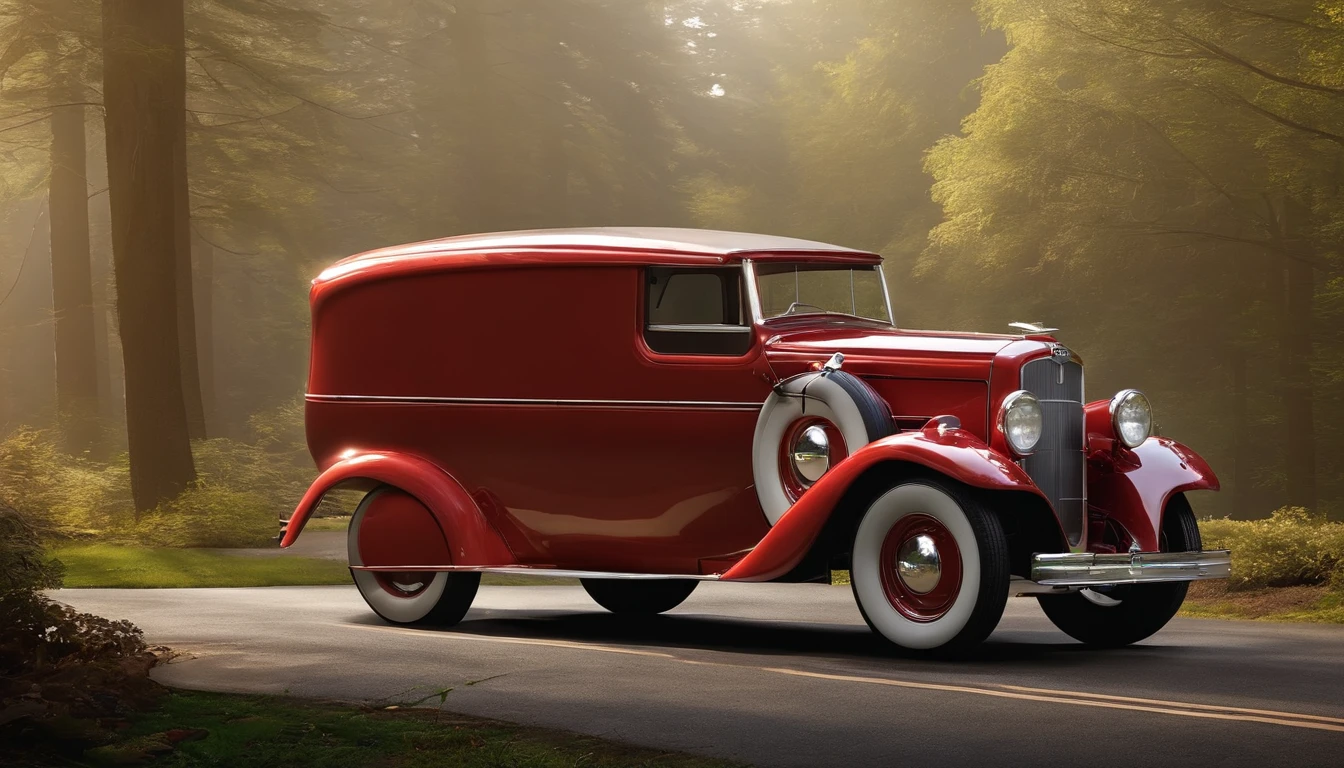 there is a 1952 GMC suburban extra long chasis futuristic parked on the side of the road, 1929, 1 9 2 8, vintage car, 1 9 3 1, 1 9 2 5, 1925, vintage cars, 1 9 3 0, 1930, 1 9 2 7, 1 9 2 4, 1924, a wide full shot.  illustration. realist. 2d. mega man game style.