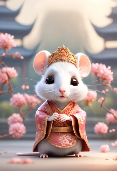 (a little white rat )in a soft chinese tang dynasty chinese costume, super cute, cinematic lighting, intricate filigree design, ...