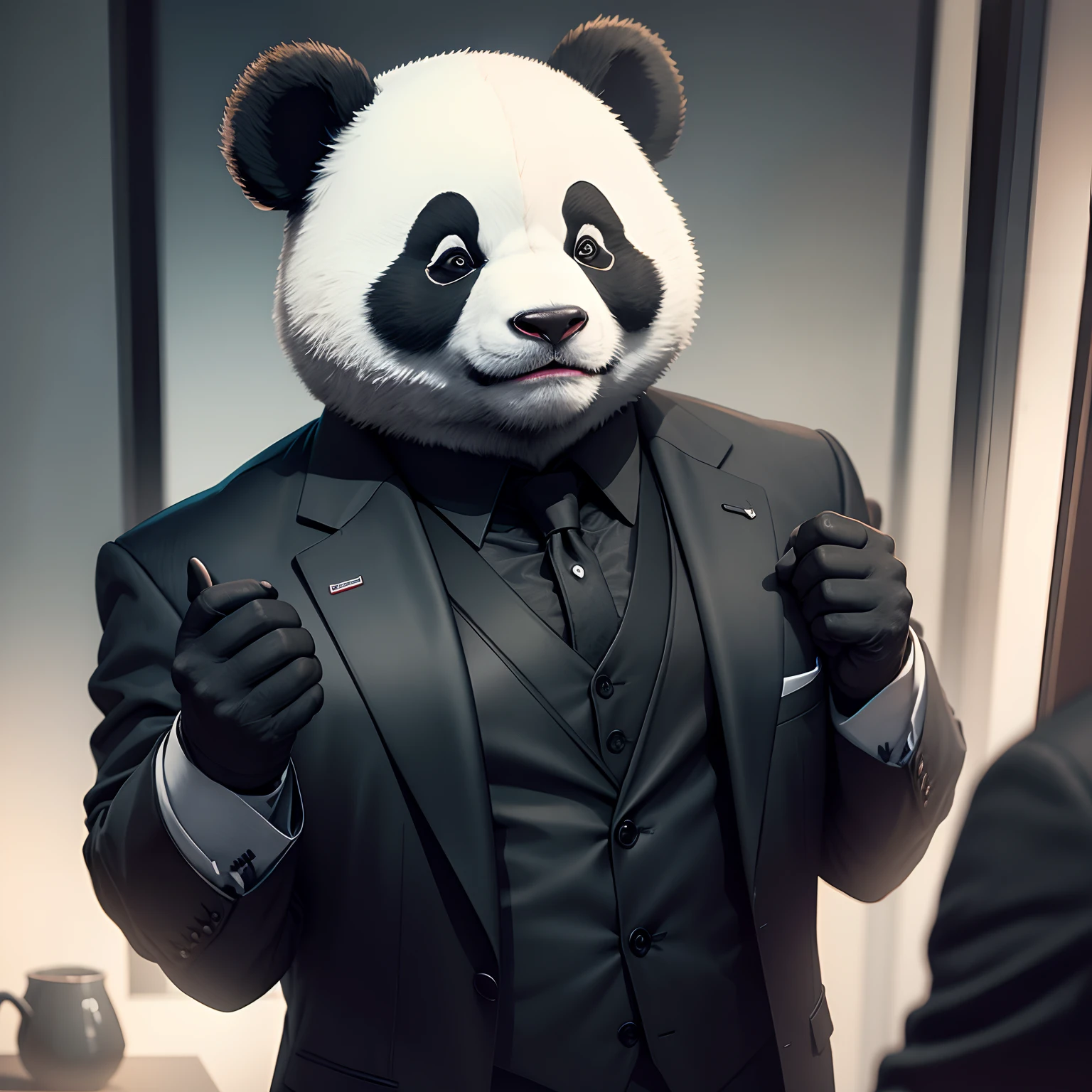 panda/ in black suit/rich- (8k)