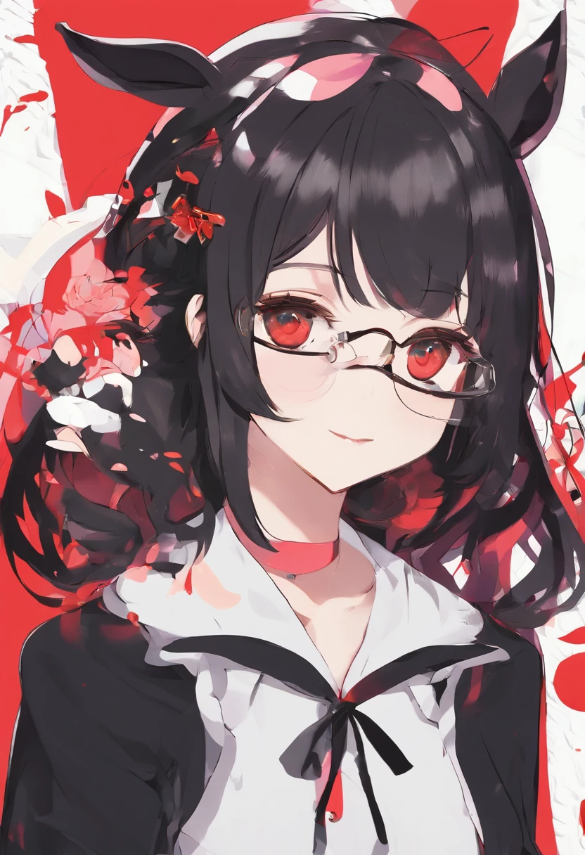 Super perfect illustration style，Manga illustration style，Anime girl with horns and glasses anime moe art style, demon anime girl, Maroon shawl short hair demon girl, in an anime style, Standing portrait of a demon girl,[[[[grinning evily]]]], The witch stood up and looked at the audience， anime visual of a cute girl，Complete the whole body，White slip shirt，Black coat half-shouldered，Black  shorts，Stockings of different heights，On one side are over-the-knee stockings，On one side are calf socks，Draw the entire body in its entirety，The shoes are black sneakers，Background single color，solid color backdrop，Facing the audience, He opened his mouth，Smile and show tiger teeth，Full-body image，White slip shirt，The background color is single white，The eyes are blood-red，Focus on the depiction of the eye，Perfect eye details，The stockings are high on one side，The other side is low，Full character，simplebackground