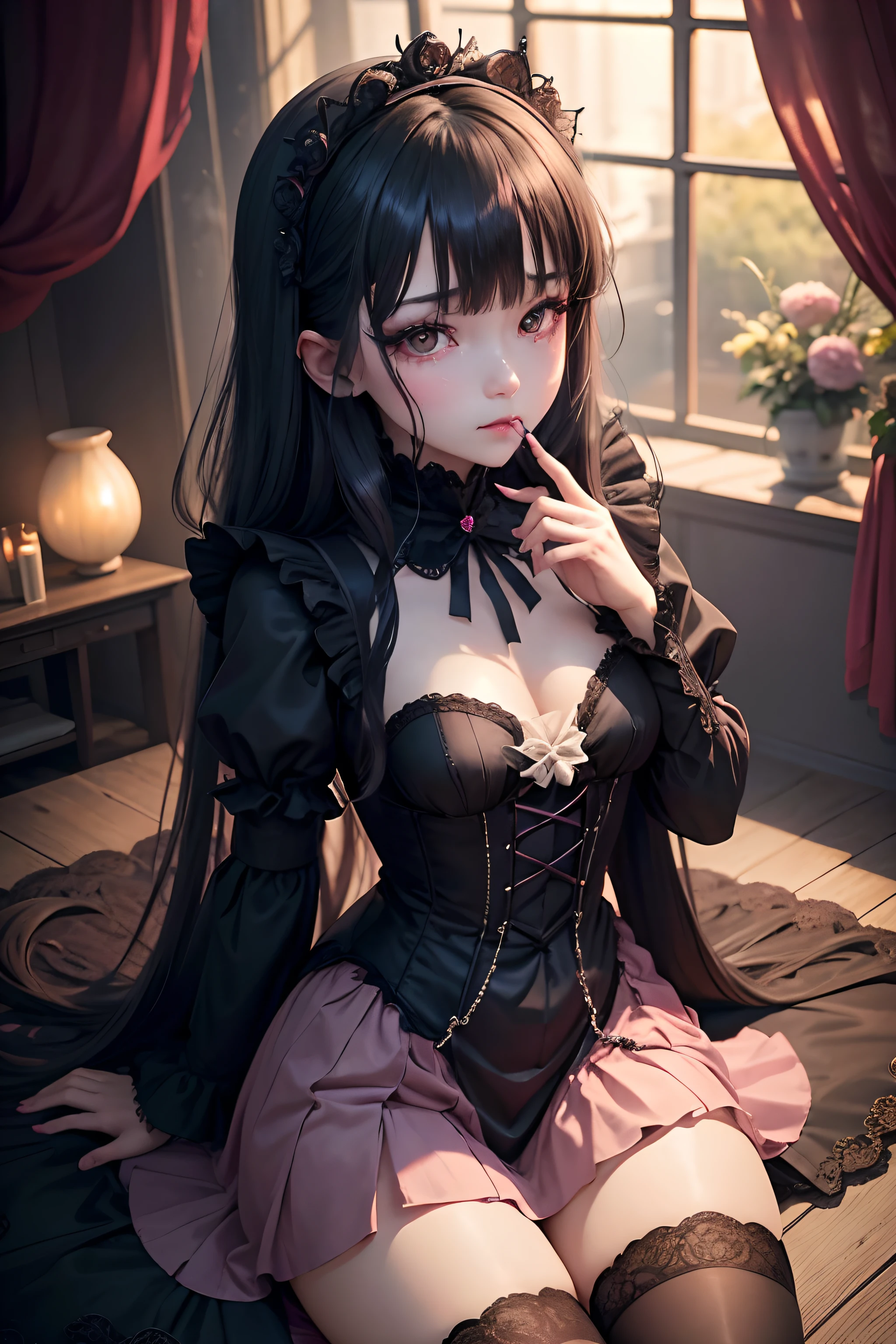 A sexy、Glamour、A slight smil、A sexy、garterbelts、knee high socks、Beautifying the world、Unhappy、Lament my night's fantasy、Beautie、Beautiful shape、wretched、ghosts、wraiths、Evil Spirit、The dragon、Beautiful、boredom、Unusual beauty、Bewitching、Fornication、Hard Dark Gothic Makeup、Maniacal、Deep night sky、horor、bell sleeves、Wizard Sleeve、twin-tail hair、Black Dark Eyeshadow、Visual Lock、slaves、crying how bright、mourn、Sad songs、Good skin luster、Lace pink、Long hair straight hair、Dark Gothic Makeup、Dark smile、An abnormal、Restless Palace、Kamimei、Pleasant look、Small Devil、Fragrant beauty、Smell、fragrant、lovely、Kiss Face、age19、carriage、Lying、seductiv、from below looking up、 plump thighs、Strong sexual pleasure、masturbation、Hands on the local area、Licking things with your mouth、Cheeks in the mouth、A look of shame、open your legs a little、maid clothes、Dark Gothic、Longer dress、Gothic lolita