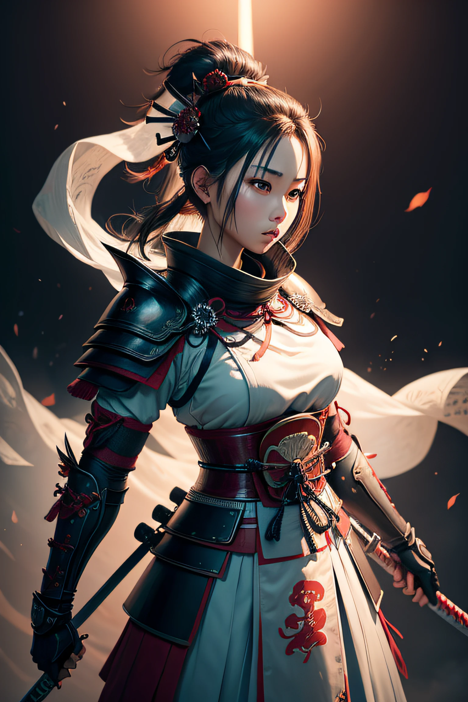 Beautiful Japanese woman steel samurai armor sethighly detailed image, ghost of tsushima, full body, Samurai sword. By leandrojsj