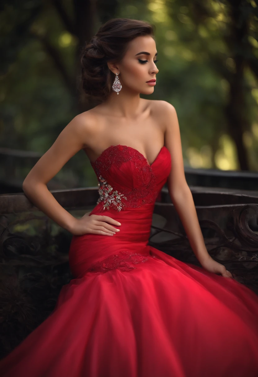 Cute girl in red prom dress