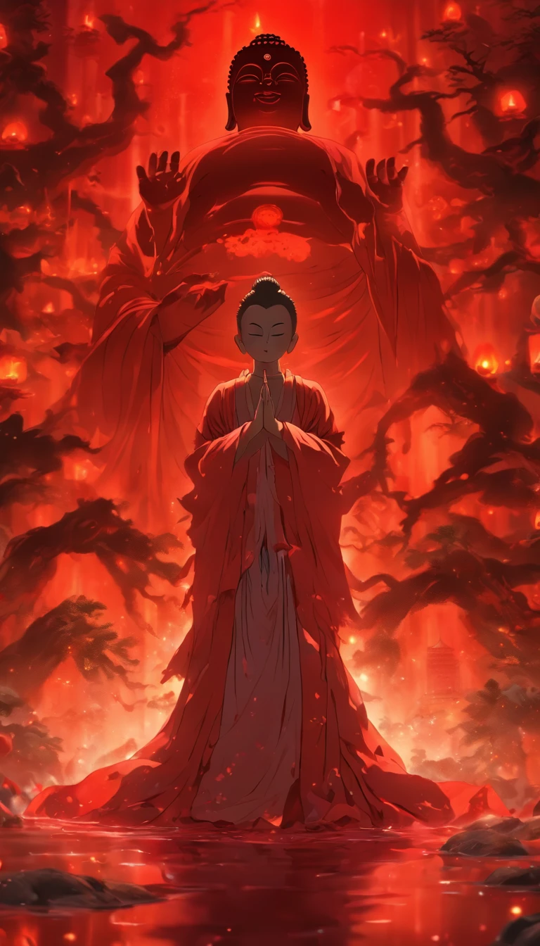 Blood red room, Flashing white TV screen, BUDDHA STATUE, Cover one eye and face, Bright red eyes, Wearing a white transparent robe, Looming full breasts,liquor,Devil， reaching out her hands，Straighten your body, Red nails are exposed, Pinch the camera, hyper HD, Anatomically correct, Textured skin, Super detail, High details, High quality, A high resolution, 8K, hyper HD, Anatomically correct, Textured skin, Super detail, High details, High quality, Best quality, 8K,Leishnampo,Room 2,Horror
