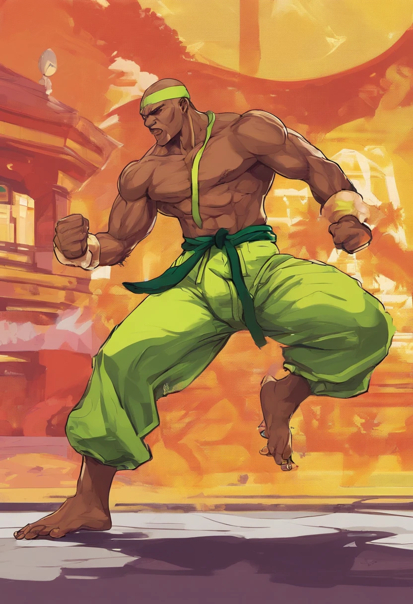 Lutador de capoeira,careca,Moreno,brasileiro do rio de janeiro,sem camisa,yellow green pants, magrinho mas forte, Crisp 8K
