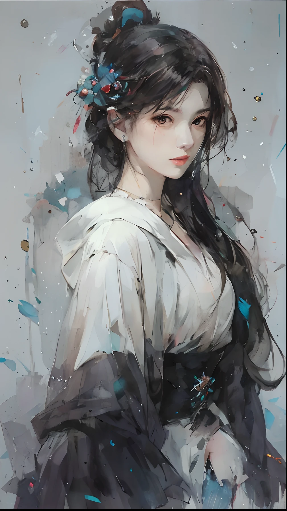 a painting of a woman with long hair wearing a white dress, beautiful character painting, guweiz, artwork in the style of guweiz, by Yang J, by Fan Qi, by Zhang Han, by Zeng Jing, by Zhou Wenjing, guweiz masterpiece, by Li Song, beautiful anime portrait, by Ye Xin, by Song Xu