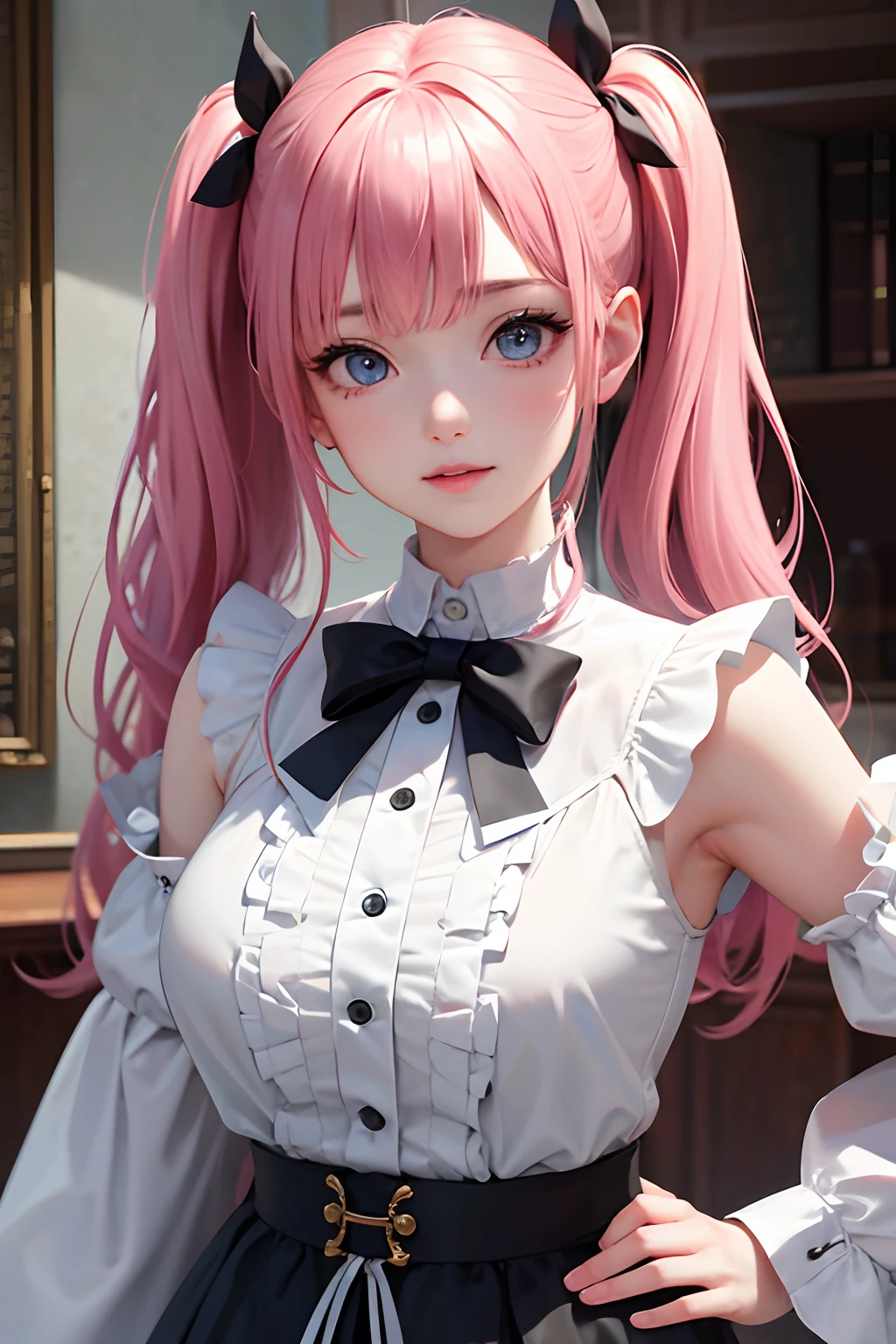 1girl in、looking at the viewers、
The upper part of the body、Beautiful blue eyes、Twin tails pink hair color、Moles under the eyes、Plump and glossy lips、Heart-shaped choker、gazing at viewer、smiling at the viewer、。.。.。.。.。.。.。.。.。.。.。.。.。.。.。.。.。.。.。.。.。.。.。.。.3D、realisitic、
Blouses with ruffles、Ultra mini skirt、florals、Lace trim、Luxurious rooms with luxurious décor、
masterpiece、top-quality、8K、detailed skin textures、Detailed Cloth Texture、beautifull detailed face、intricate-detail、ultra-detailliert、
Rim lighting、Side lighting、ciinematic light、超A high resolution、8K UHD、film grains、Best Shadow、delicated、gazing at viewer、front facing
