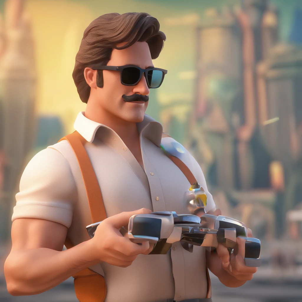 Man with sun glasses, charismatic look keanue reeves in 3d disney carhacter