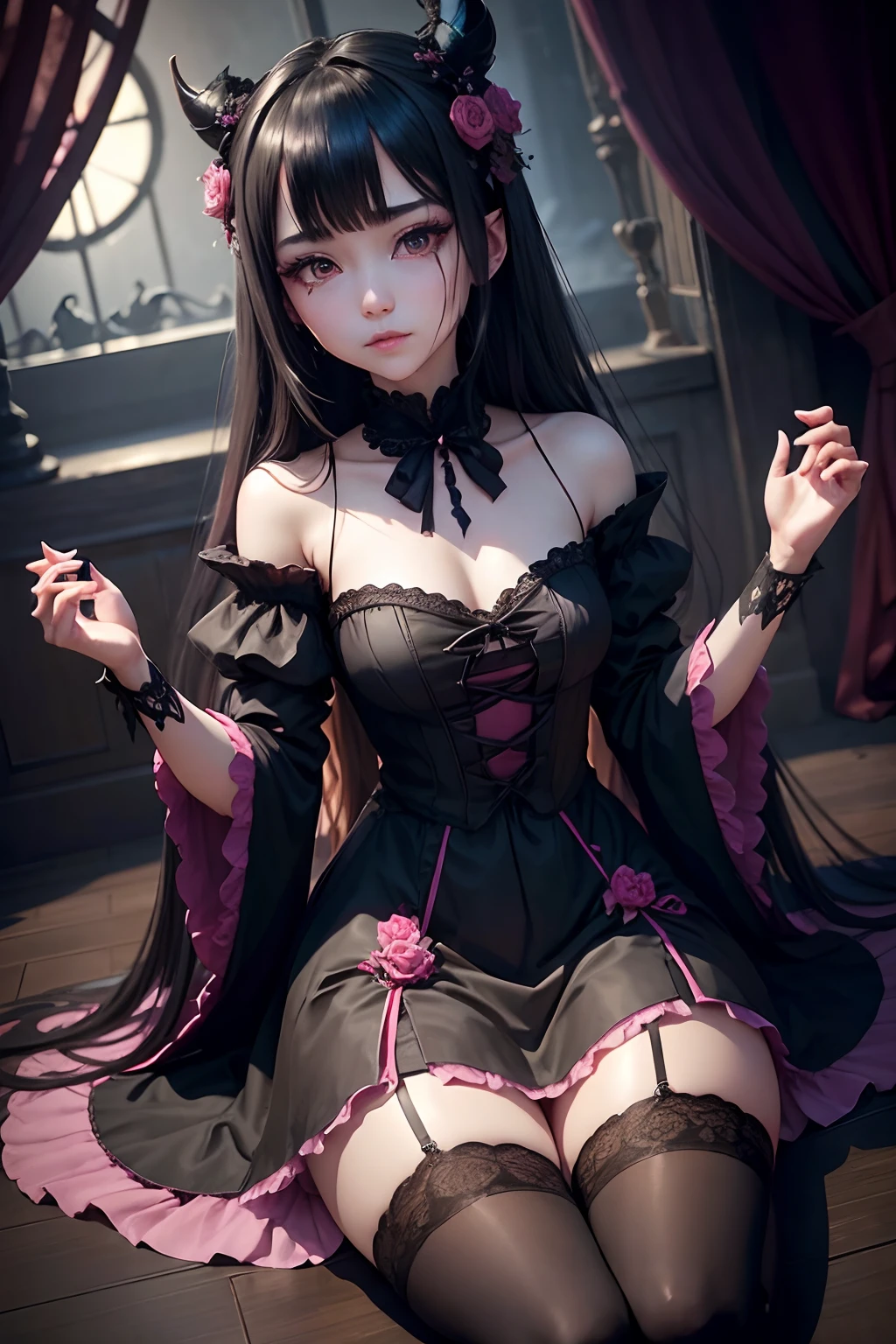 Hard Dark Gothic Makeup、Black dark eyeshadow、sad、Good skin radiance、Dark Gothicメイク、Dark smile、palace、The beauty of fragrance、24-years-old、Expression of intense sexual pleasure、Embarrassed look、Dark Gothic、Highest quality、Expression of sexual pleasure amid suffering、Drunk face、紫のMaid clotheysterious、Noble、The face of someone holding it in the toilet、sexy、Loving smile、Twin tail hair、Right blue eye, Left eye is red、Super tempting pose、Platform Heel Shoes、Heavy makeup、Gothic ta clothes、Silver Hair、Long Hair Straight Hair、Cute Gothic Loliress、Beautiful Face、elegant features、Attractive face、Stained glass is the background、Chest glistening with sweat、The room is dark、goth long dress、Bell Sleeves、Wizard Sleeve、Decadent look、Sexually excited expression、Glossy thighs wet with water、Thighs that are wet and shiny with oil、Background of a room full of roses、sad expression、Rose Maiden、The embroidery is pink、The dress has pink embroidery.、Thigh-high socks、Knee-high socks、Gentle expression、Dark black eyeshadow、Stained glass and rose background、thighs are a little thin、Female Duo、Female couple、dark church background、Stained glass、Black metal world、Dark Castle、Dark Room、Slender body、gothic long dress、Victorian dress、Small breasts、Hold the wine in your right hand、Hold the lantern in your left hand、pantyhose、The bed is covered with roses、Lying in bed、Her thighs are shining with sweat、My body is wet and shiny、Lots of glitter on the thighs、sweating、My thighs are sticky from sweating、Sweat glistening on my thighs, The whole body is sweaty and shiny、I sweated a lot.、My thighs are sweaty、My thighs are wet、My thighs are shining with sweat、A lot of sweat glistening all over the body、Slender body、Put your head on the pillow、Sleeping on a bed、Beautiful legs、Sleep with your legs stretched、Lying in bed、