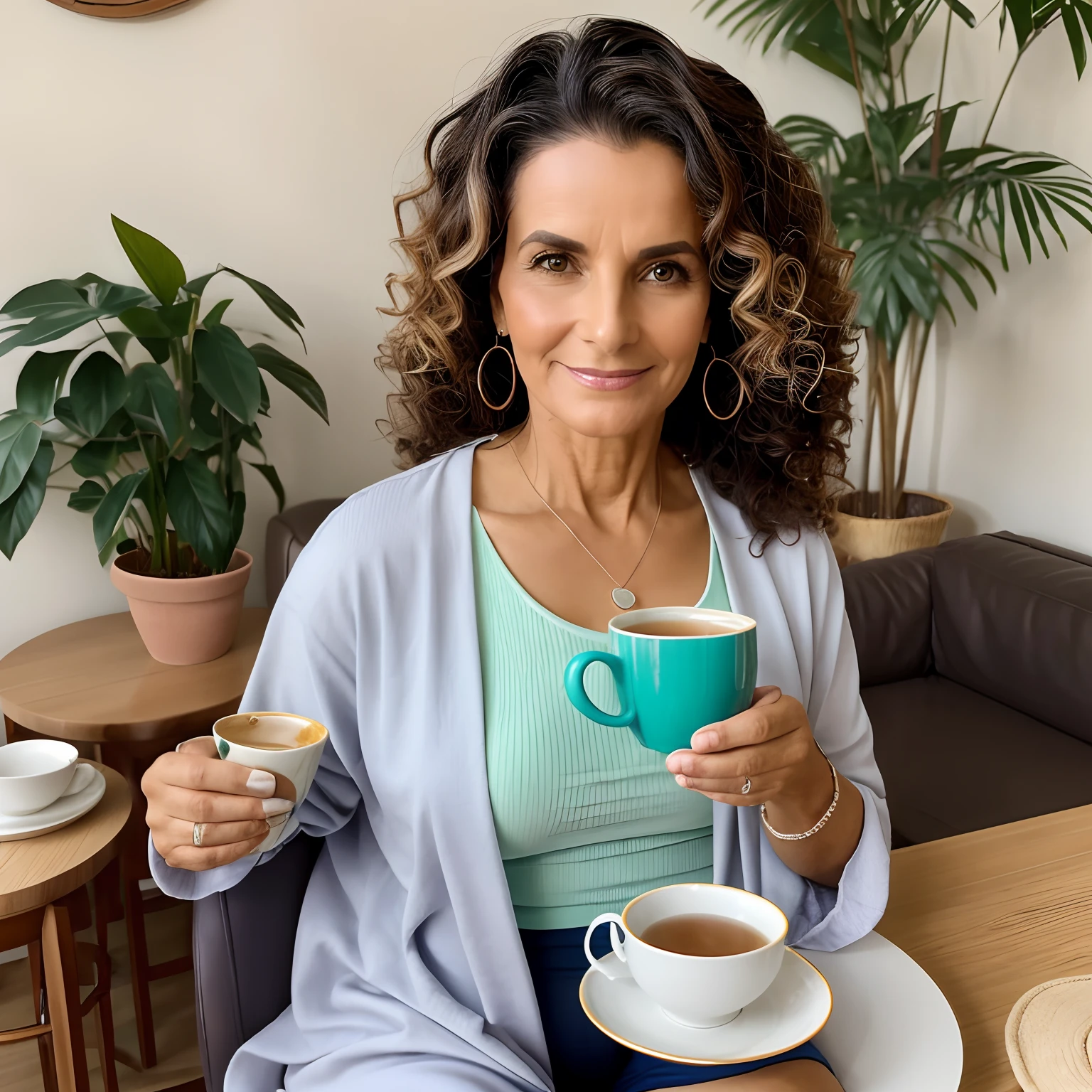 mulher branca realista com 30 anos, nutritionist and holding a cup of tea