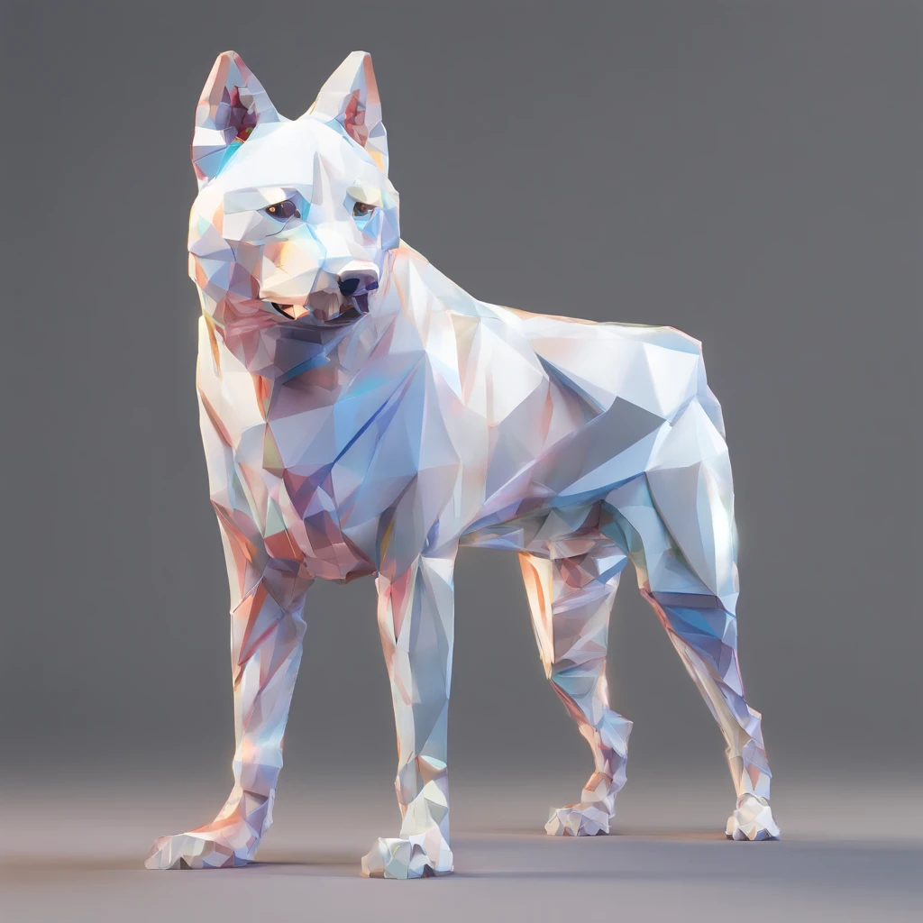 Alinhamento perfeito, Akita macho branco bonito,vasos de cristal, alegria, Standing position, beleza abstrata, Centrado, looking at the camera, Facing the camera, nearing perfection, Dynamic, altamente detalhado, liso, foco nítido, 8k, high-definition resolution, illustration, arte de Carne Griffiths e Wadim Kashin, fundo branco