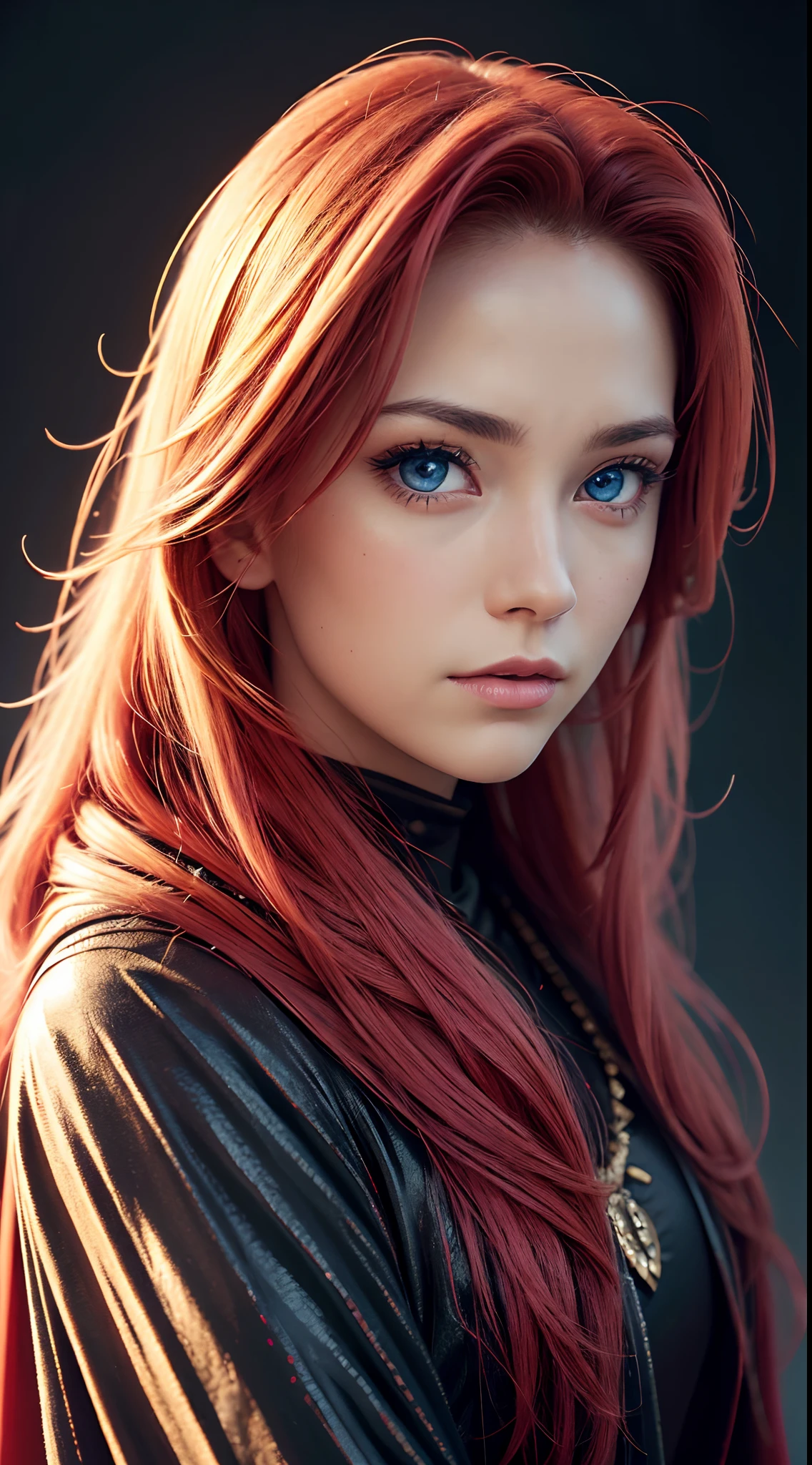 A close up of a woman with red hair and blue eyes - SeaArt AI