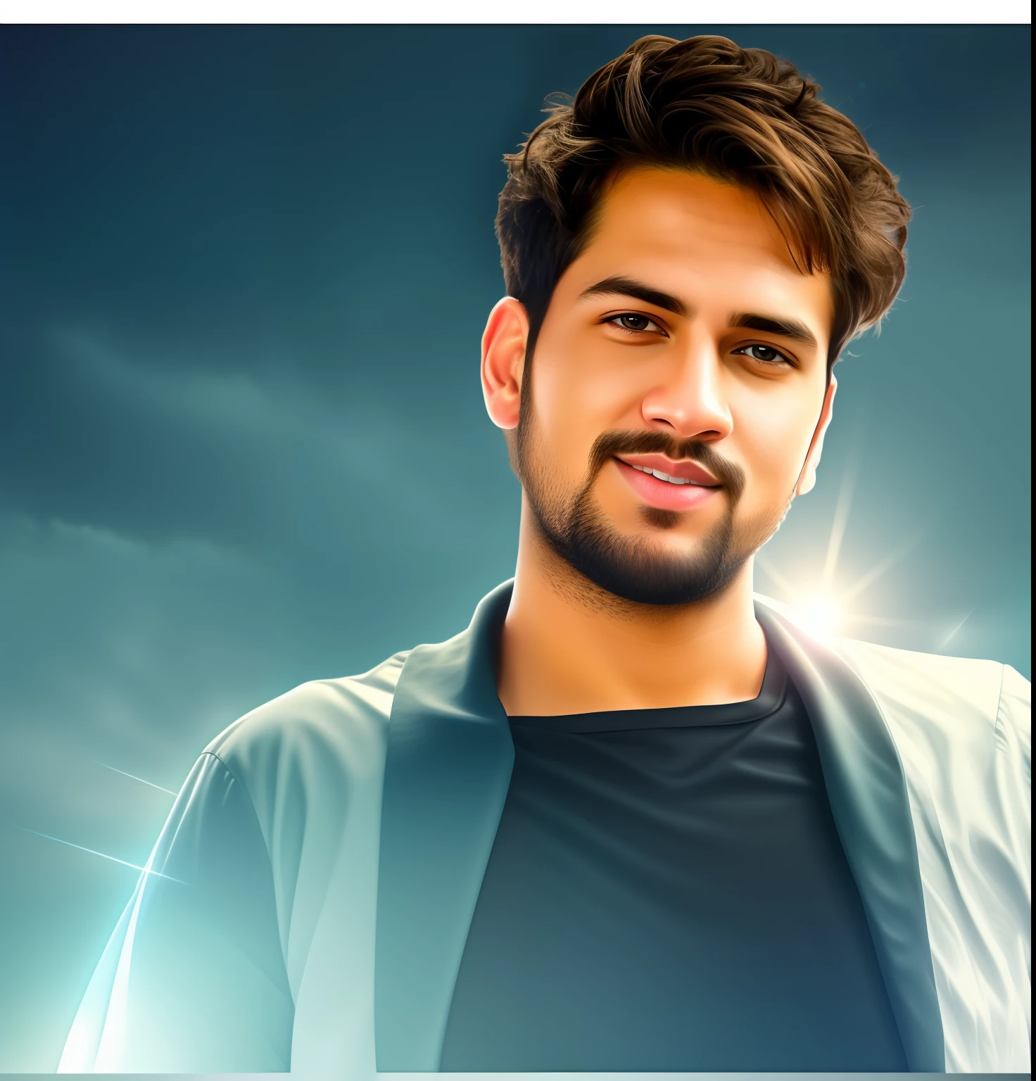 change this man background into futuristic background.ultra realistic face.cartoon effect
