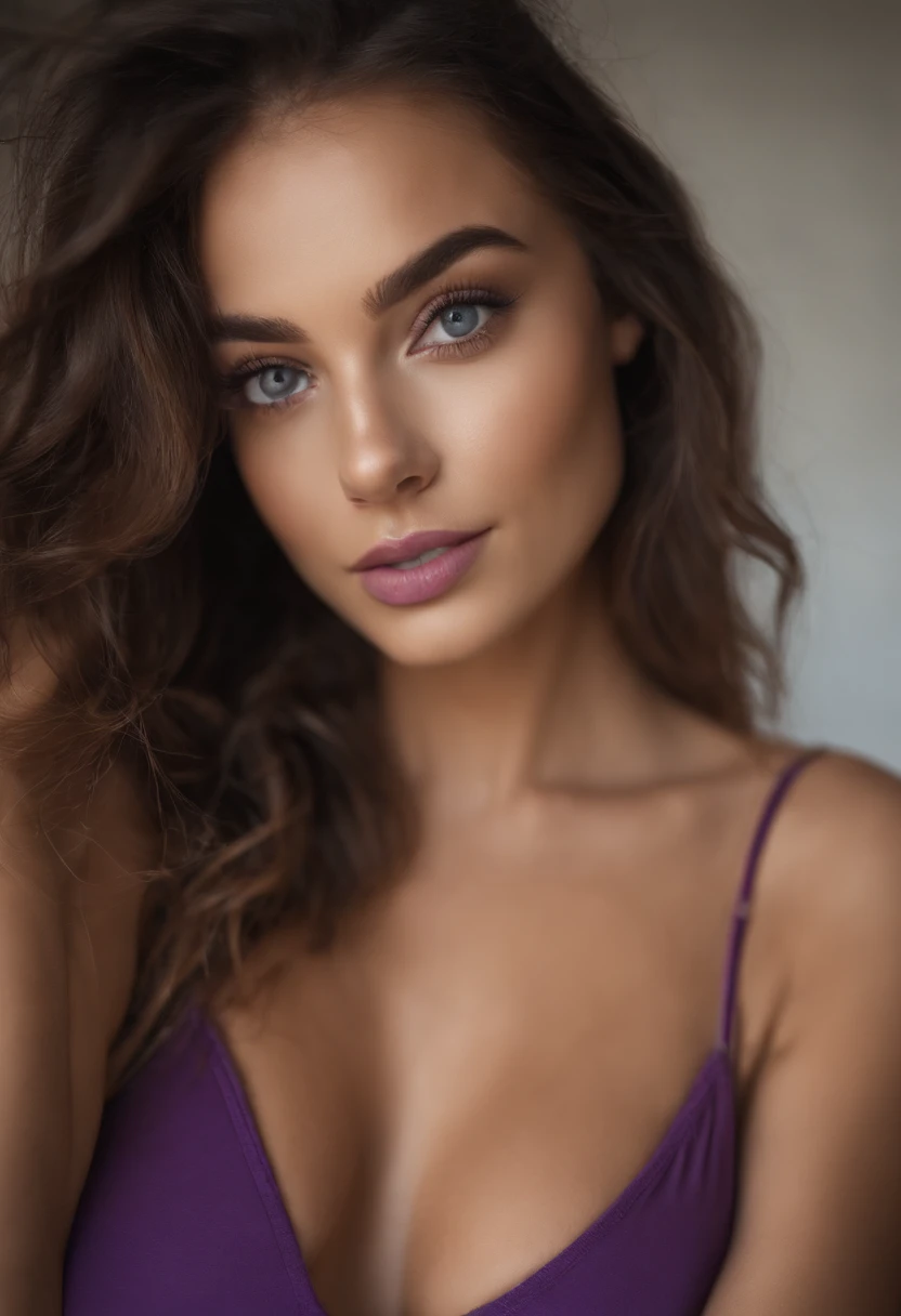 Arafed woman with matching tank top and panties, fille sexy aux yeux bruns, Portrait Sophie Mudd, cheveux bruns et grands yeux, selfie of a young woman, Yeux de chambre, Violet Myers, sans maquillage, maquillage naturel, looking straight at camera, Visage avec Artgram, Maquillage subtil, Superbe photo du corps entier, dans la chambre, clivage, nu, sexe,lingerie