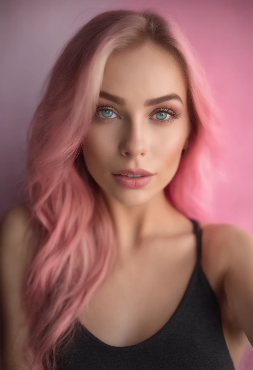 woman with matching tank top and pink panties, Sexy girl with blue eyes, portrait sophie mudd, portrait corinna kopf, blonde hair and large eyes, Selfie einer jungen Frau, Augen im Schlafzimmer, Violet Myers, ohne Make-up, Natural makeup, Blick direkt in die Camera, Gesicht mit Artgram, dezentes Make-up, Stunning full body shot, im Schlafzimmer, Spaltung
