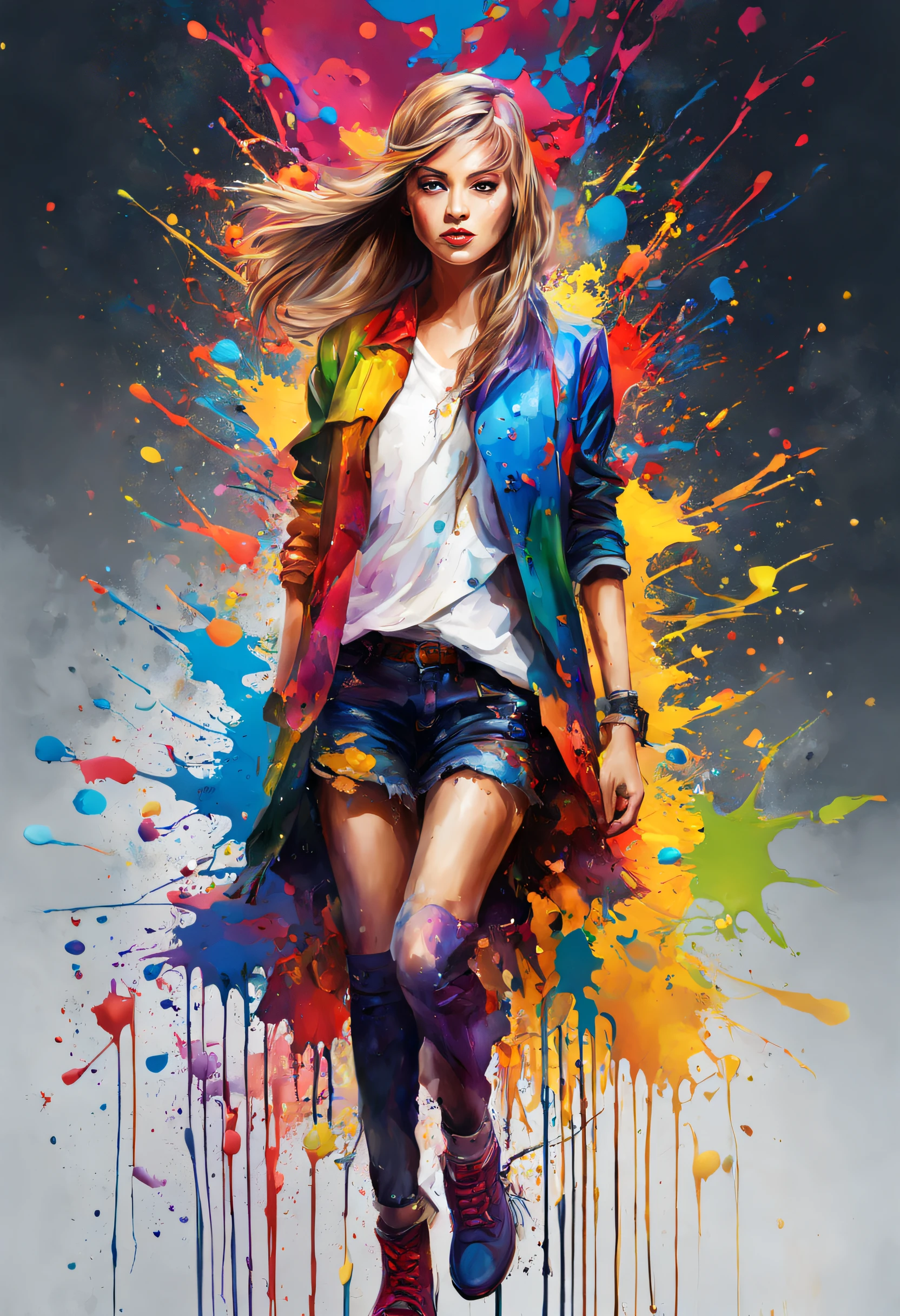 masterpiece, Splash art, colorful, colorful splash art, A painting with dripping and scattered paint, magician, beautiful girl