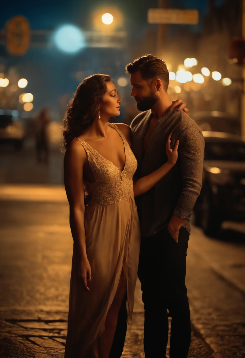 (best quality,ultra-detailed,photorealistic:1.37), HDR, vibrant colors, soft lighting, intimate moment, warm tones, passionate atmosphere, contemporary painting, nude art, urban setting, confidence, body language, young love, spontaneity, romance, public display of affection, sexuality. Sex at public road