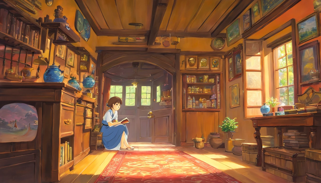 Realista, Authentic, beautiful and amazing oil painting, jovem adulto lendo um livro em seu quarto,