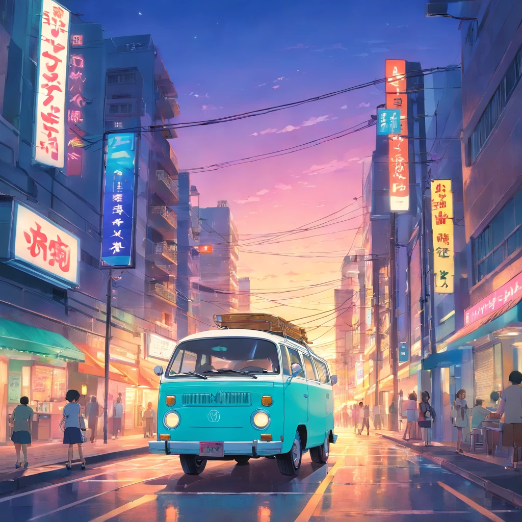 obra-prima, melhor qualidade, filme ainda, a KOMBI car, neon color