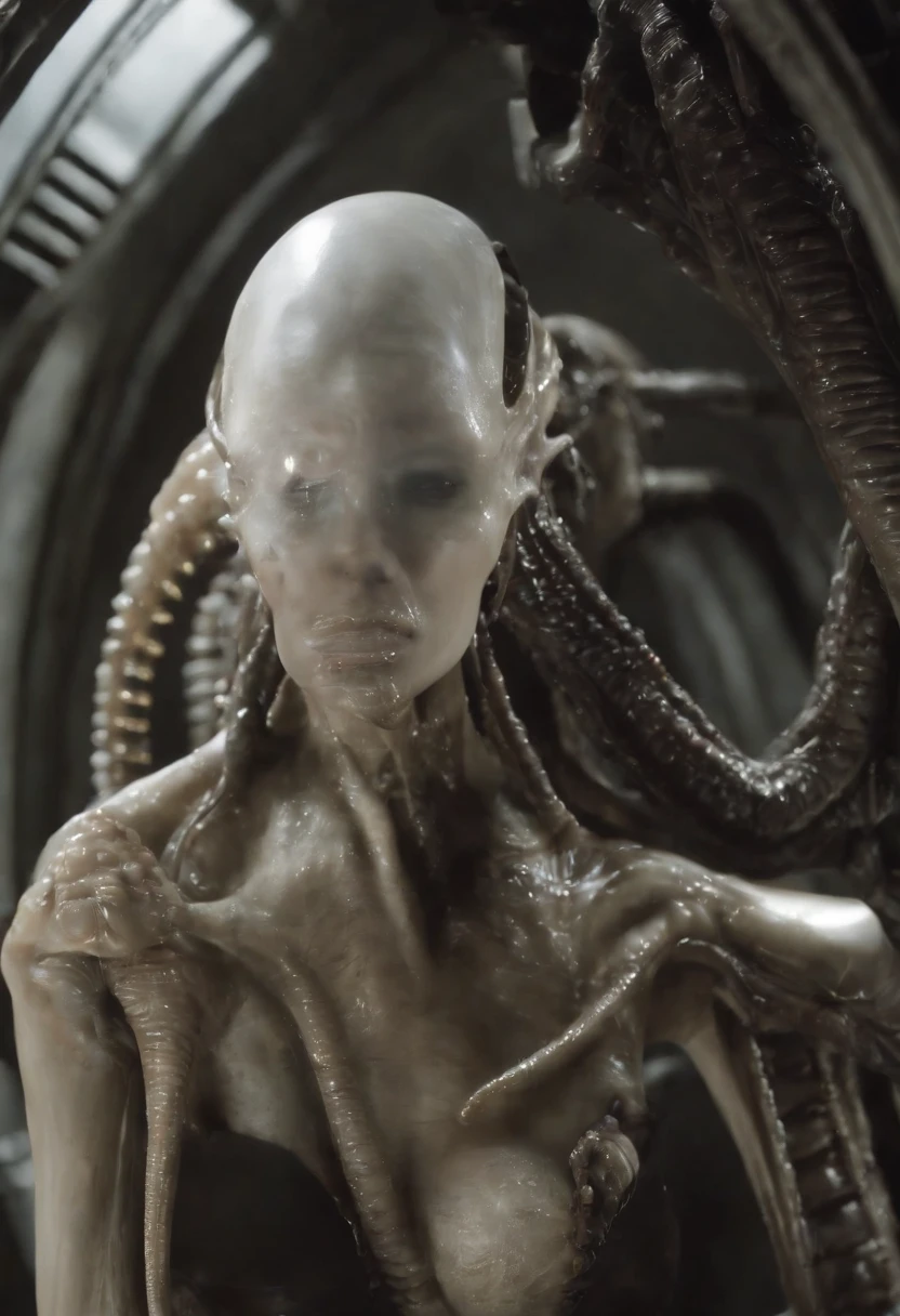 ((Alien 1979)), ((close photo)), ((an alien female creature)), ((She is sexy and sensual)), ((she brings fear and terror)), A terrible alien with huge mouth and many ugly teeth, She is wearing a rotten and torn clothes as an astronaut, (She's furious, she's angry, she's full of hatred), She is attacking you, she is in an interplanetary hospital in the outer space, She is looking at you, She brings terror in her eyes, she's drooling, she's crazy, she's crazy, ((art by HR Giger)), Masterpiece, better quality, clear focus, dynamic pose, cinematic lighting, Hyper Detailed Ultra Sharp, ((((((((idne))))), (((intricate))))), UltraRealistic, Dynamic, Smooth, Sharp Focus, Illustration, 8K, MuCoi, NSFW, (NSFW:1.5)