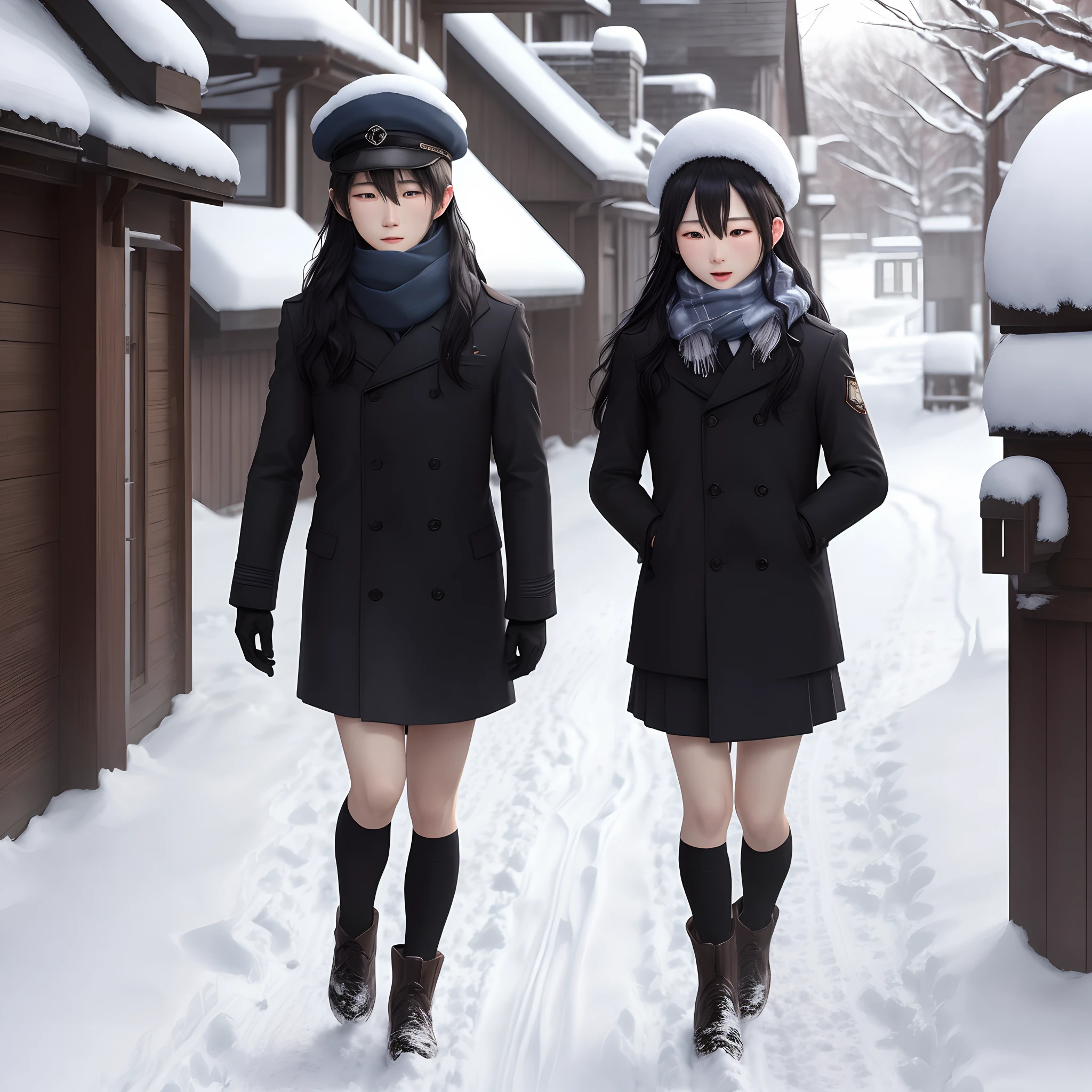 Two-dimensional JK uniform black long hair under snow ha gas scarf