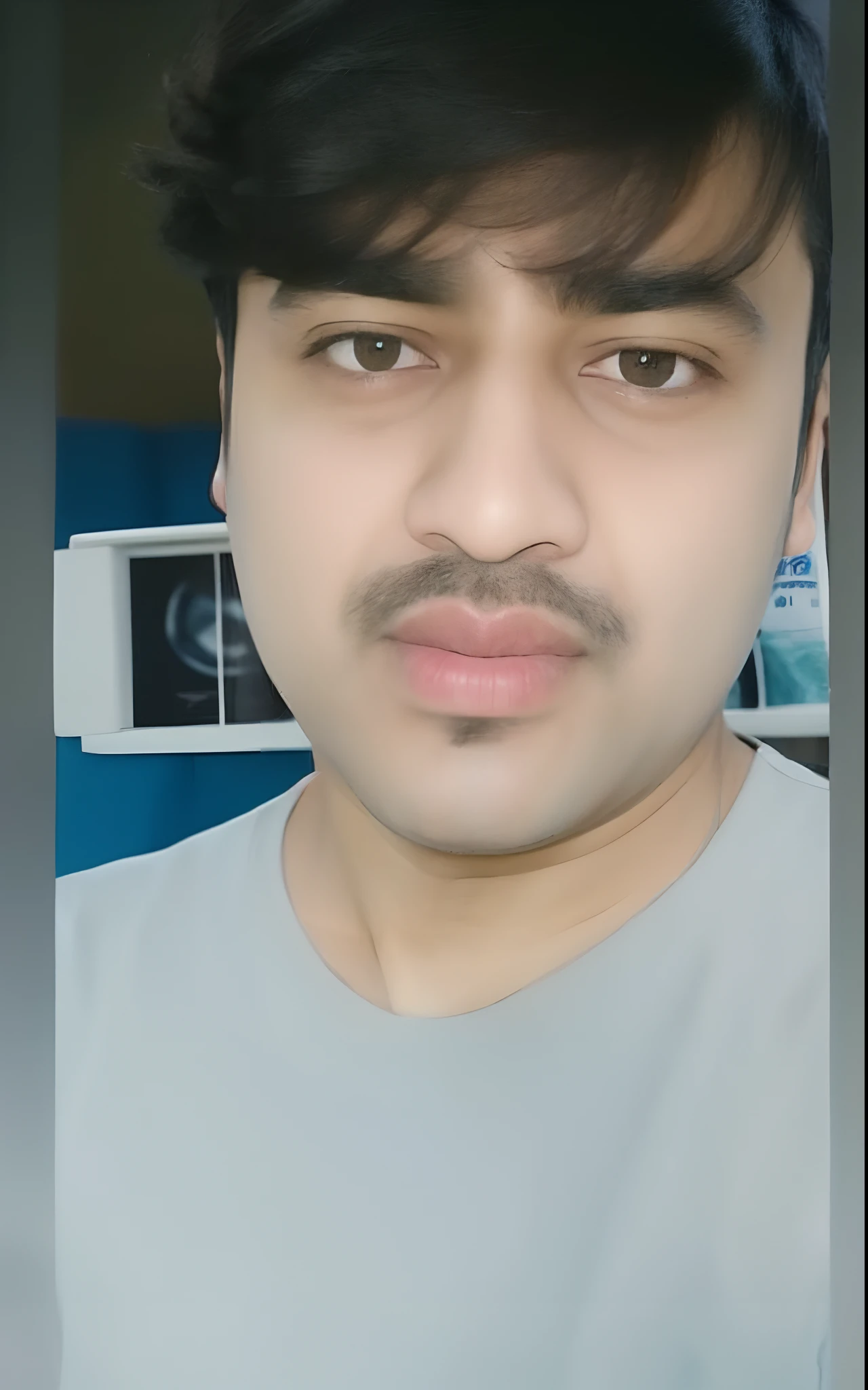 there is a man with a beard and a gray shirt, very very low quality picture, ayan nag, khyzyl saleem, with accurate face, kyza saleem, ash thorp khyzyl saleem, post, arham horror, facebook picture, without beard, inspired by Saurabh Jethani, riyahd cassiem