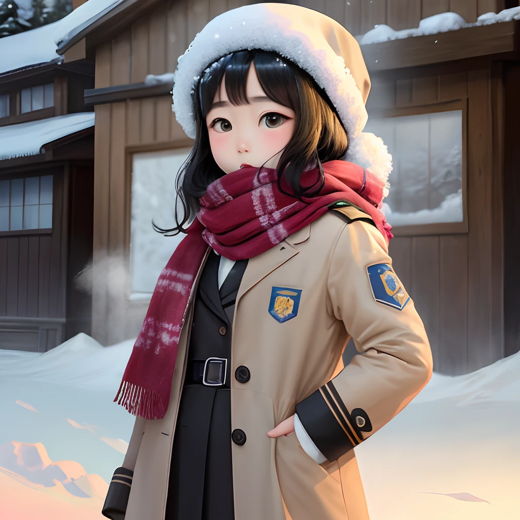 Single big head two-dimensional JK uniform black hair shoulder down snow ha air scarf big eye flat