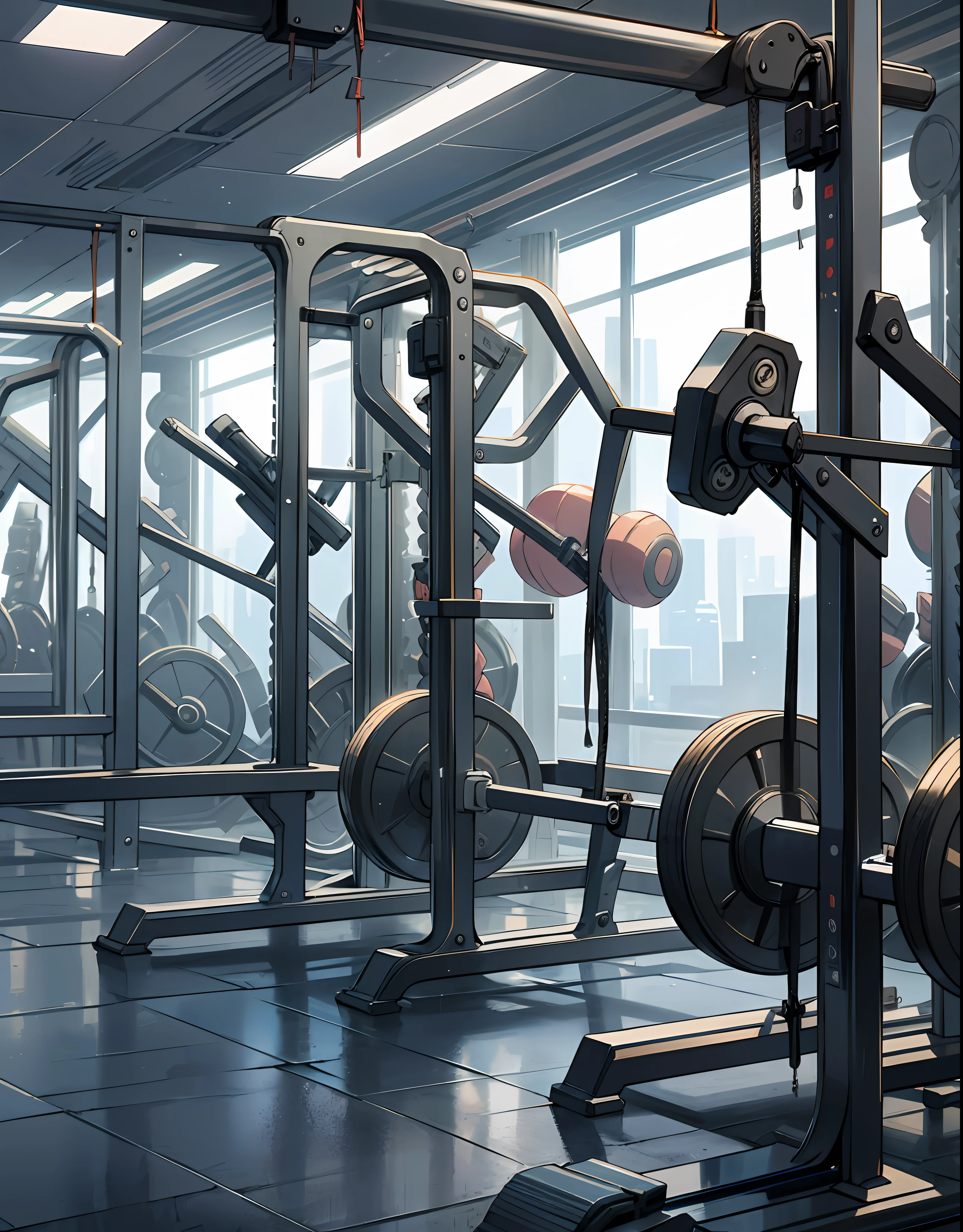 Create a gym background with various bodybuilding equipment, 4K, realistic --auto --s2