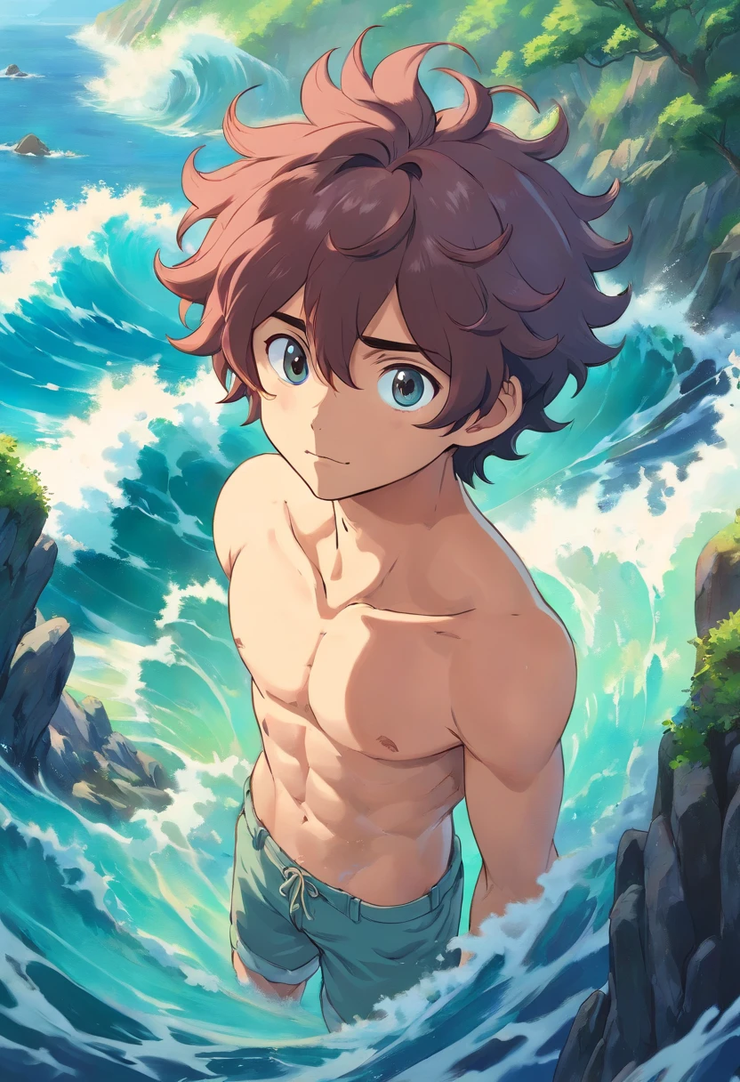 boy with wavy hair and toned body