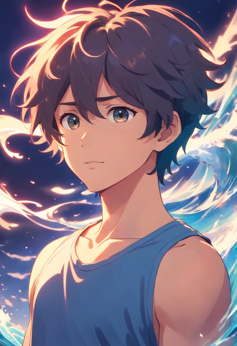 boy with wavy hair and toned body
