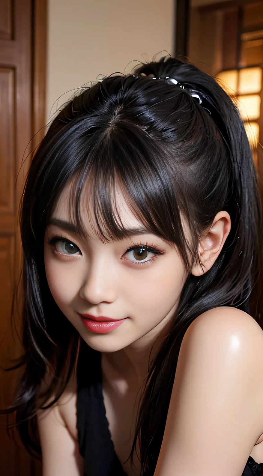 Black hair, hair bobbles, wince, longeyelashes, Solid Circle Eyes, Fake cat ears, lightsmile, ear blush, tusk, surrealism, drop shadow, anaglyph, stereograms, Tachi-e, POV, Atmospheric perspective, 8K, Super Detail, ccurate, Best Quality, nffsw, retinas, ccurate, Anatomically correct, Textured skin, Super Detail, High quality, Best Quality, hight resolution, 1080p, hard disk, 8K、cute seductive smile, Beautiful Asian Girl, Beautiful Asian Woman, friendly seductive smile, cute young woman, Beautiful young asian woman, young cute wan asian face, Korean Girl, with a seductive smile, Young Asian Girl,cat ear,descents girl