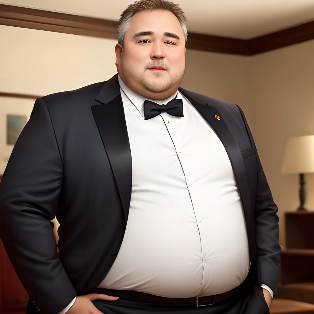 Middle-aged fat uncle in formal wear