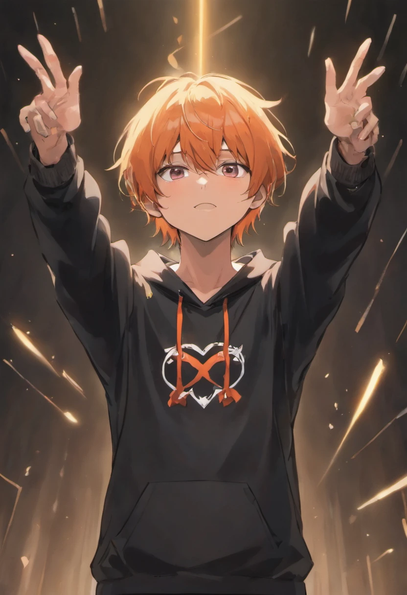 Light yagami standing front facing arms raised fit upper body wearing a black hoodie