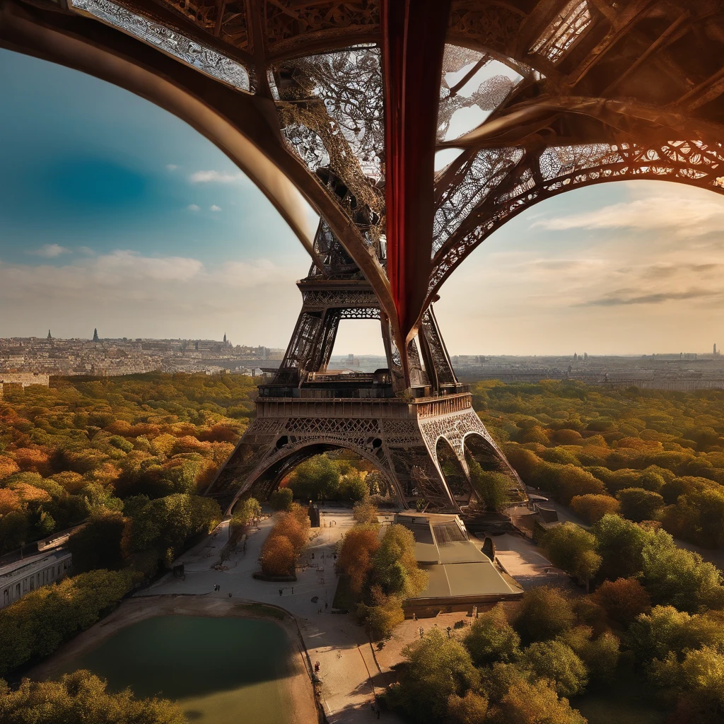 Eiffel Tower in a post-apocalyptic scene, hiper detallado, Codificado por colores, Aerial view —AR 9:16 —Q 5