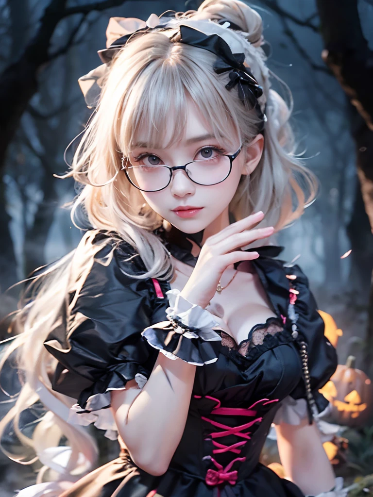 (Fatal Beauty,A charming villain,witch) ,(A supple and powerful physique),(Sensual charm),(Mysterious charm:1.1),(Captivating silhouette),((((Glasses))))、((((big sapphire necklace))))、(Highest quality,High resolution:1.2),(dark,Threatening:1.1),((dark horror theme:1.5),(Thriller:1.5)),(Dark fantasy:1.5), (((Countless stars fly away:1.5),(Absurd:1.5),(wonderful:1.5))),Woman in a dress, (Powerful numbers:1.1),(((Big Breasts))),(((Muscular:1.1))), cute face, Sexy Face, , Very detailedなbeautiful女の子, (Ideal body type:1.8), Very detailed faceexpressive lips, (Very beautiful、Crisp big eyes:1.5), Fine skin., All features are shown in detail., The outline of the fingers is beautifully drawn....., The nose is precisely shaped., expressive lips, Perfect Anatomy,cute、Realistic、(Front view:1.4),(Face Focus:1.3), realistic girl rendering, 8k artistic german bokeh, Enchanting girl, Real Girls, Gurwitz, Gurwitz-style artwork, Girl Roleplay, Realistic 3D style, cgstation Popular Topics, 8K Portrait Rendering,(truth,truth:1.4),Sexy Body,( Very lean body:1.6),Sexy pose, blush, Attractive body, Very curled hair, Purple Curly Hair, very big hair, Very curled hair, prime color,Urban,Very detailed,masterpiece,Intricate details,Faded,Very detailed, Eye for details,Intricate details,Dark and eerie atmosphere, Spiritual Beings, Unforgettably beautiful, Ghostly figures, Shadow-like shape, Spooky whispers, Ominous Aura, Goth Maiden, Like dazzling fur in a starless haze,Her Mogul Snaps, Mysterious Cemetery,Black hair swaying in the moonlight, She summons darkness, (beautiful: 1.7), (Black Hat: 1.6), (An intricately decorated jet-black cloak: 1.6), (Delicately decorated cloak, Despite the damage: 1.5), Hypermaximalist, Breathtaking oil paintings, Surreal, Ultra-realistic digital illustrations that mimic the style of oil paintings, wonderful構成, (Shining Eyes:1.6)、(Glowing Eyes:1.1),(hellish landscape:1.1),(fire,sulfur:1.1),(Threatening atmosphere:1.1),(dark shadows,Threatening presence:1.1),(Unluck