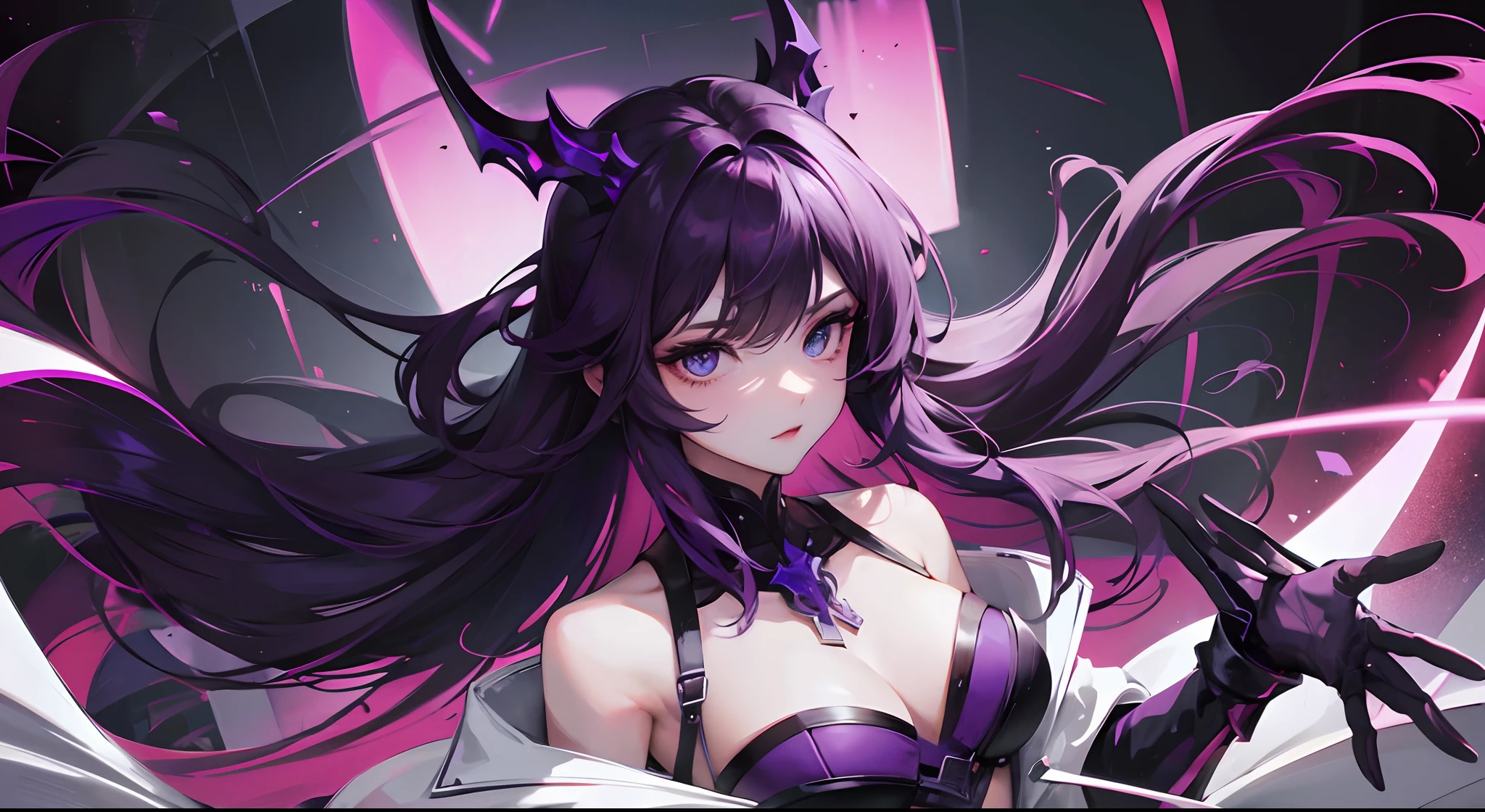 perfect fingers, bigger chest, perfect eyes, lower the exposure, dark violet background