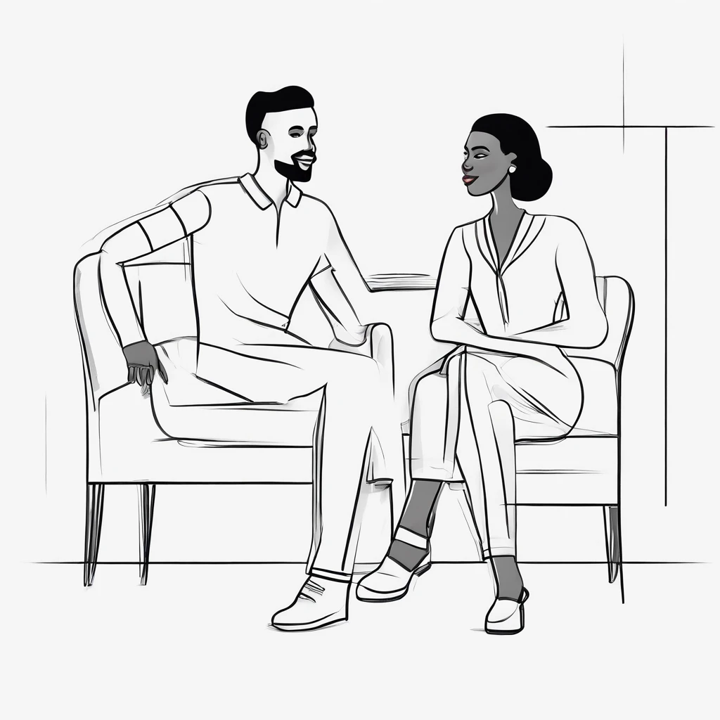 Black couple, a man and woman sitting next to each other, illustration