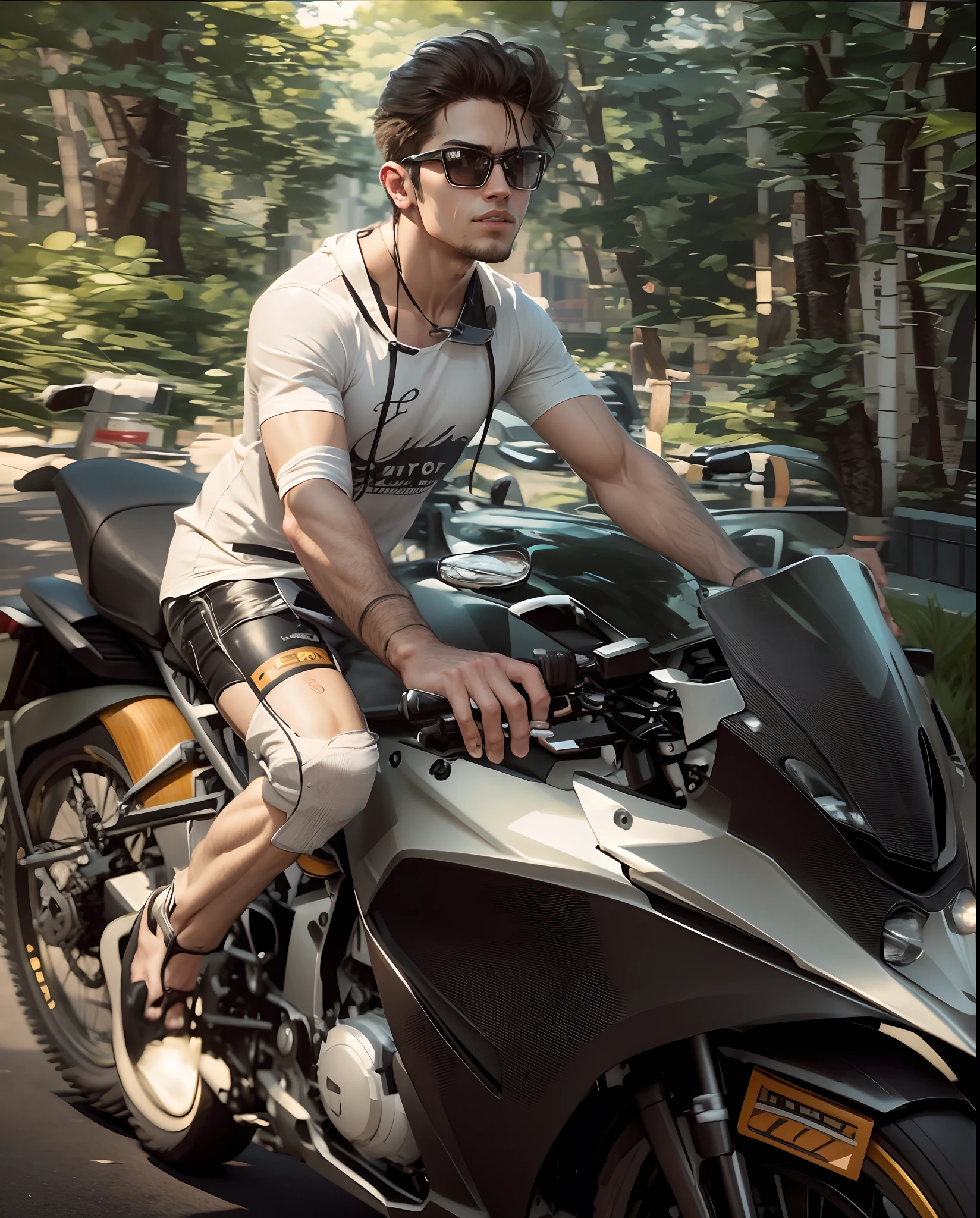 Cinematic, realistic, handsome boy on bike